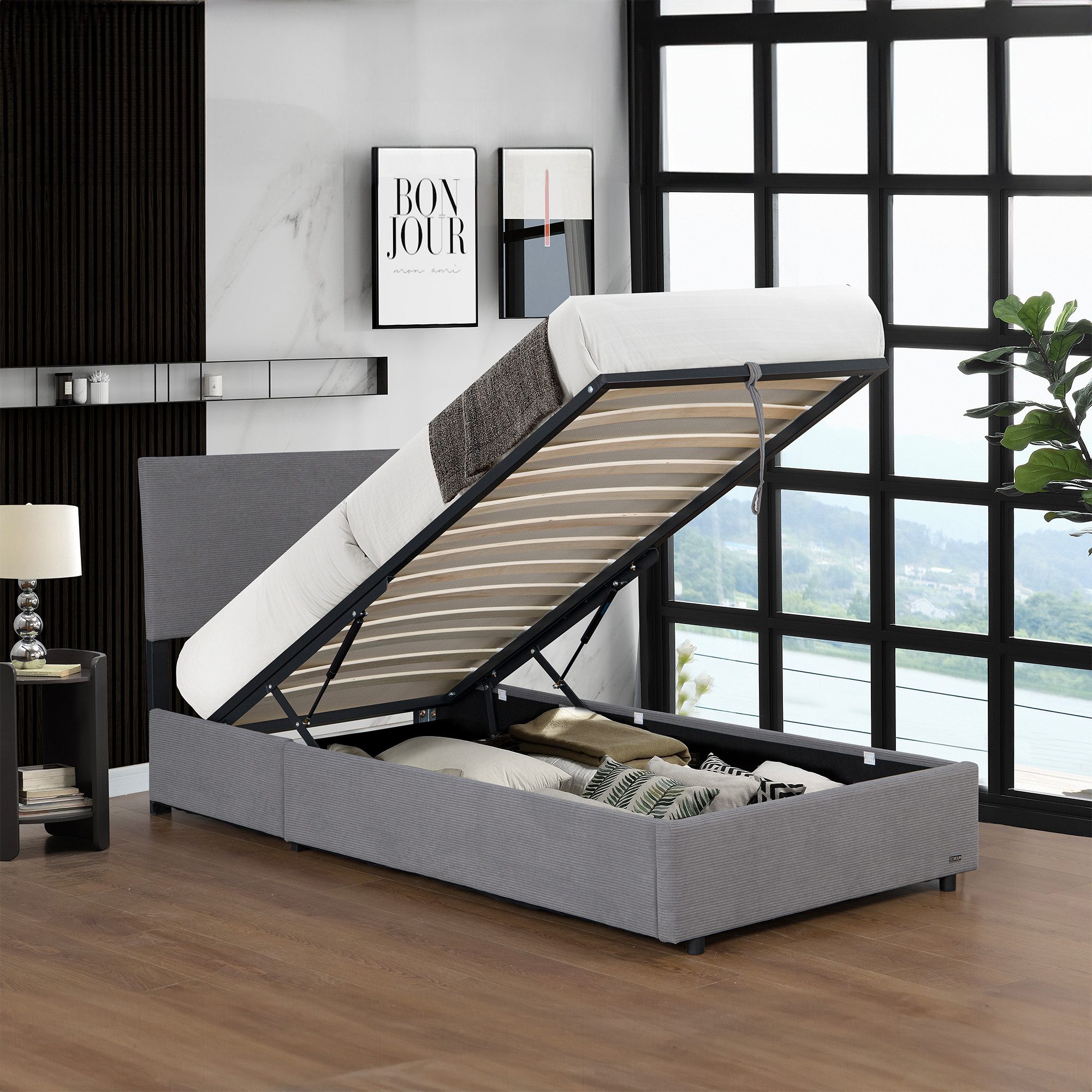 Corium Polsterbett, »Juva« Cord mit Lattenrost 90x200 cm Grau