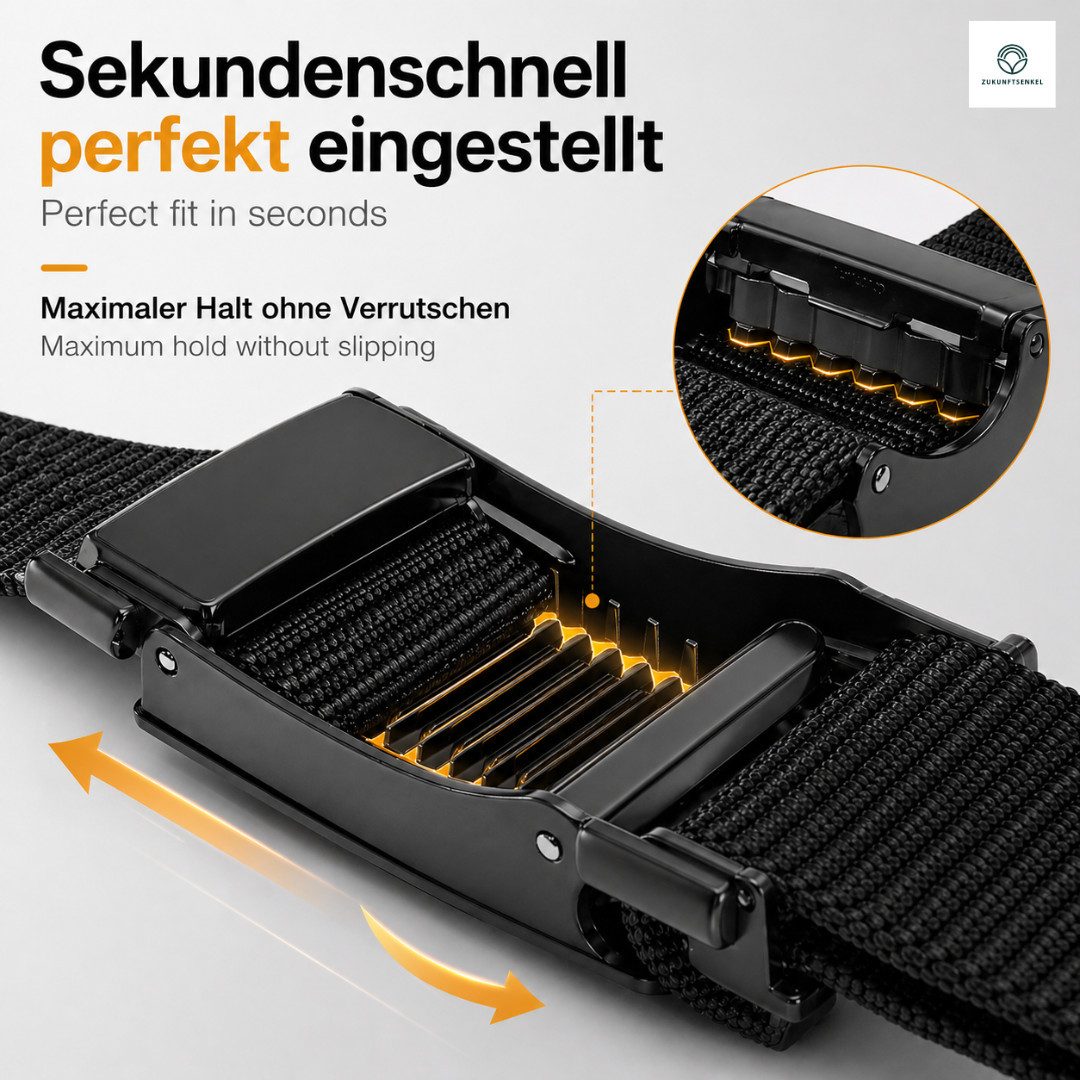 ZUKUNFTSENKEL Hüftgürtel Automatik Gürtel Herren Nylon mit Ratschenverschluss (Übergrößen bis 180 cm, 1-St., Stoffgürtel Schwarz) Robuster Arbeitsgürtel & elega – Bild 5 von 5