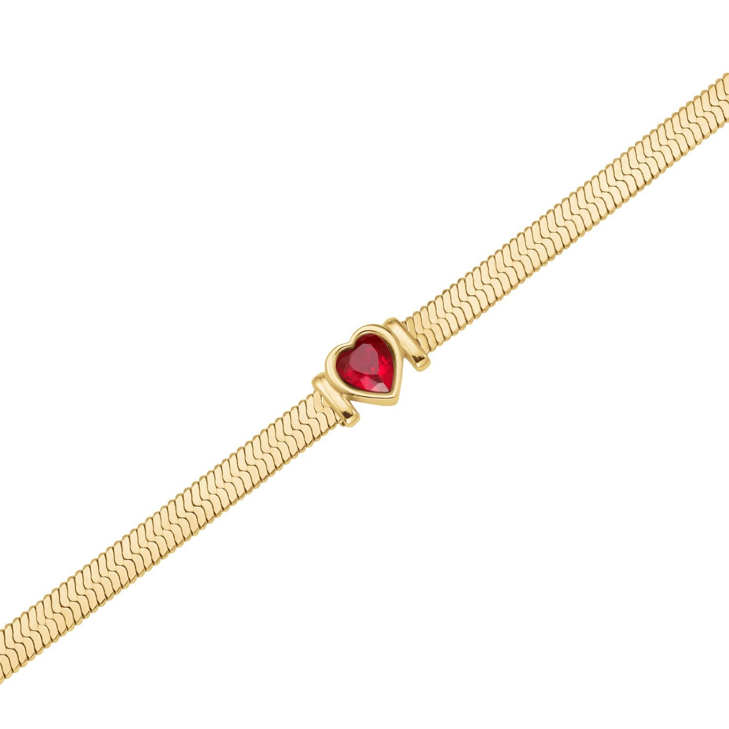 ROSEFIELD Gliederarmband Damen-Snake Heart Goldfarben Roter Kristall