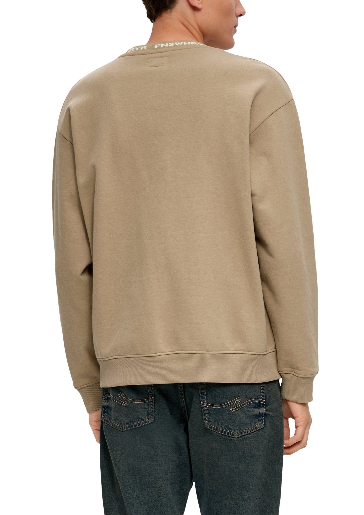 QS Sweatshirt mit beige Jacquard-Blende