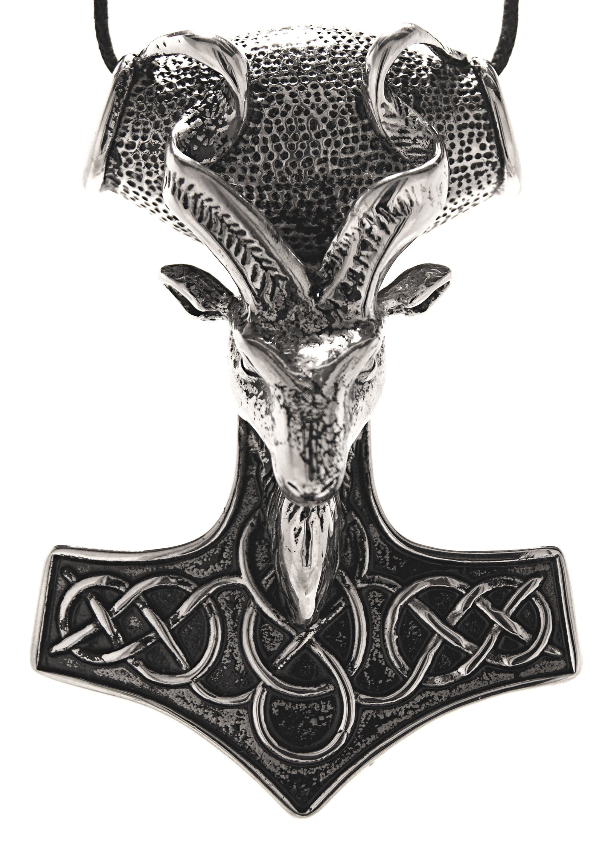 Kiss of Leather Kettenanhänger XL Thorshammer Widder Ziege Odin Thors Hammer Thor Anhänger aus Edelstahl