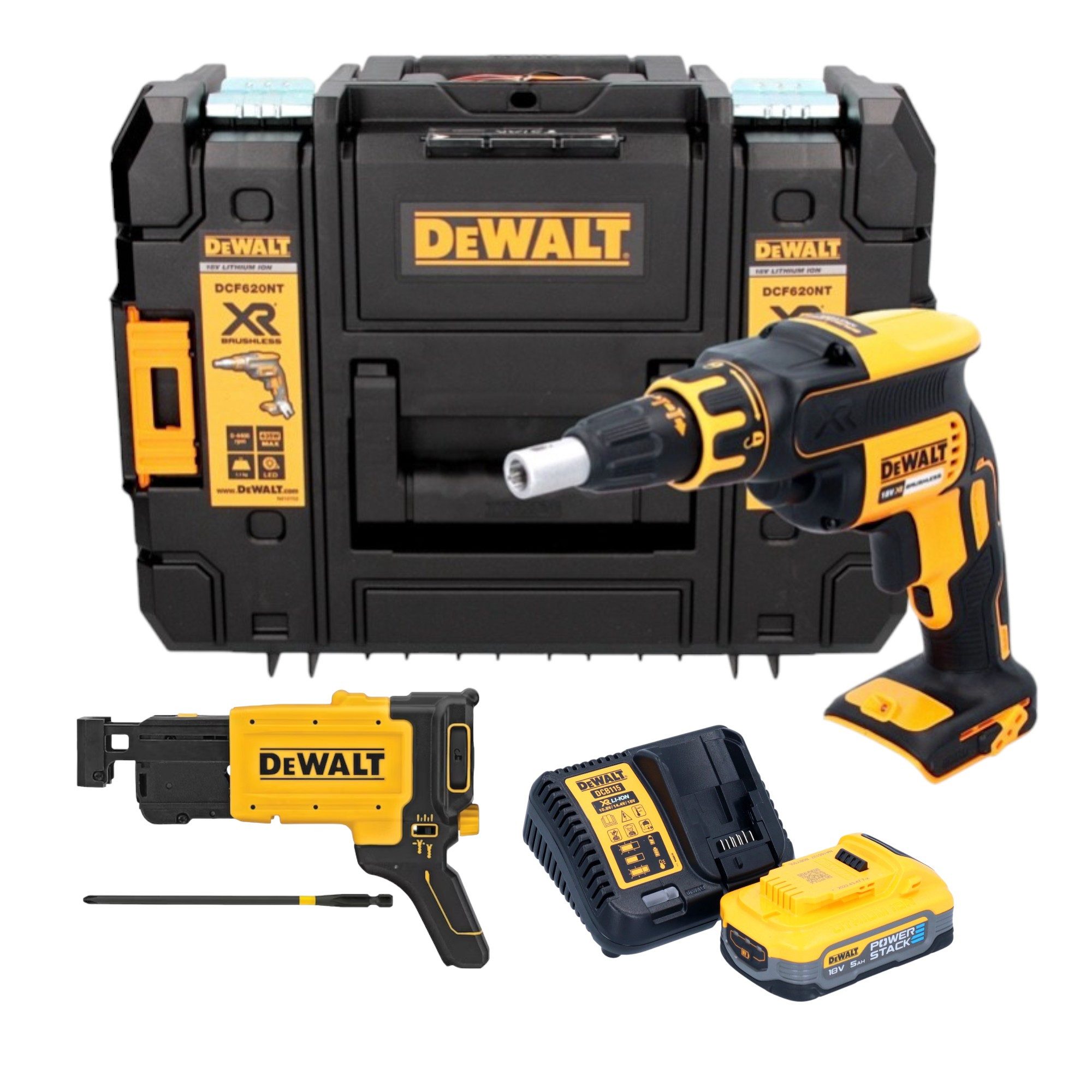 DeWalt Akku-Magazinschrauber DCF 620 H1T 18 V 30 Nm + 1x Powerstack Akku 5,0 Ah + Ladegerät + TSTAK
