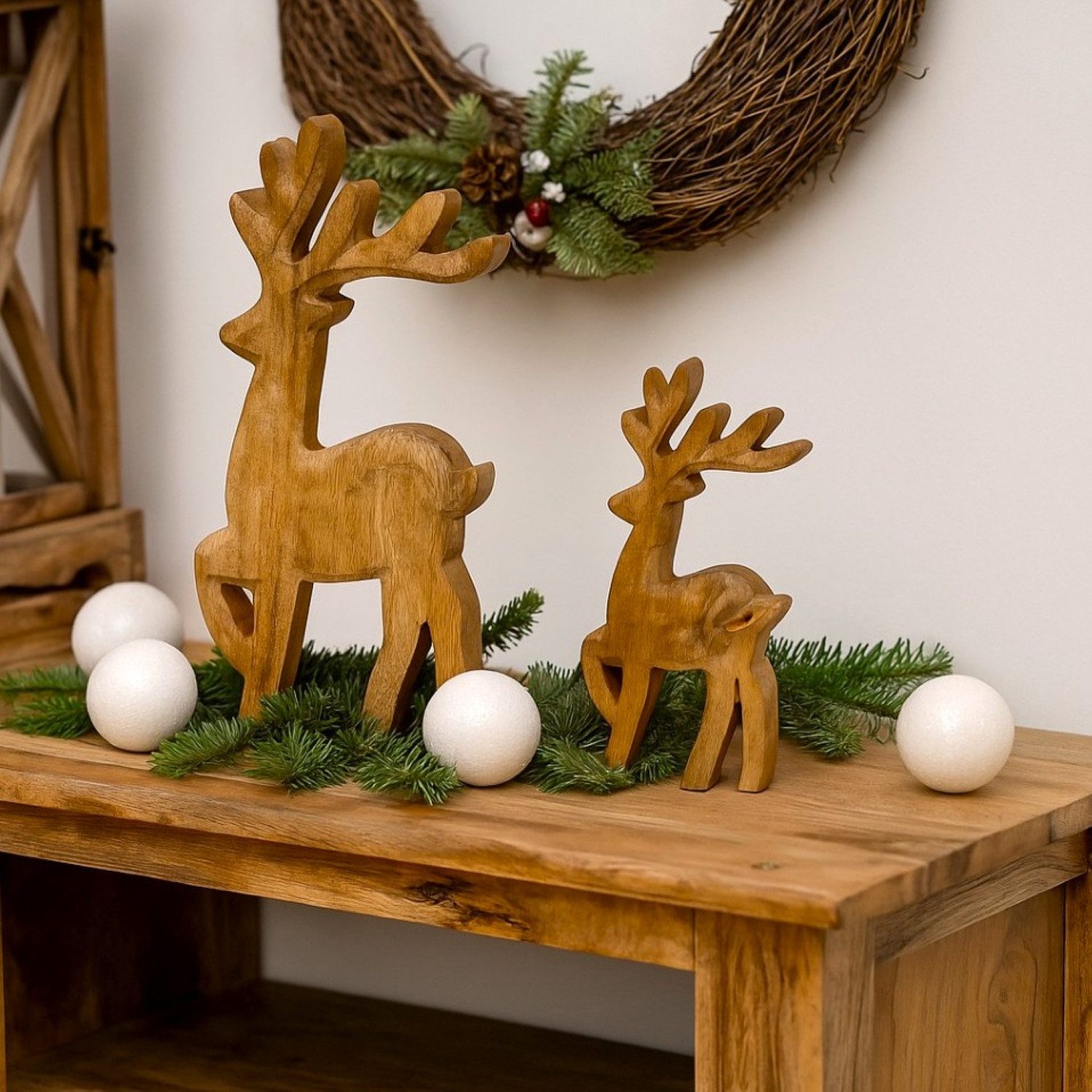 Online-Fuchs Dekofigur 2 Hirsche aus modernem Mangoholz - Deko, Herbst Wint günstig online kaufen