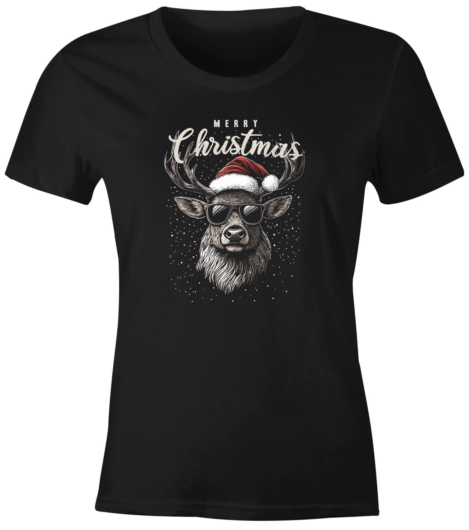 MoonWorks Print-Shirt Weihnachtsshirt Damen Merry Christmas Rentier Elch T- günstig online kaufen