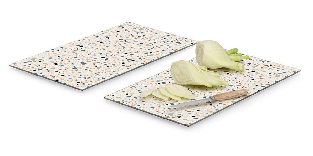 Zeller Present Schneidebrett Herdabdeck-/Schneideplatten-Set "Terrazzo", 2-tlg., Sicherheitsglas, (2-St., Terrazzo, Sicherheitsglas), Moderne Platte aus Sicherheitsglas