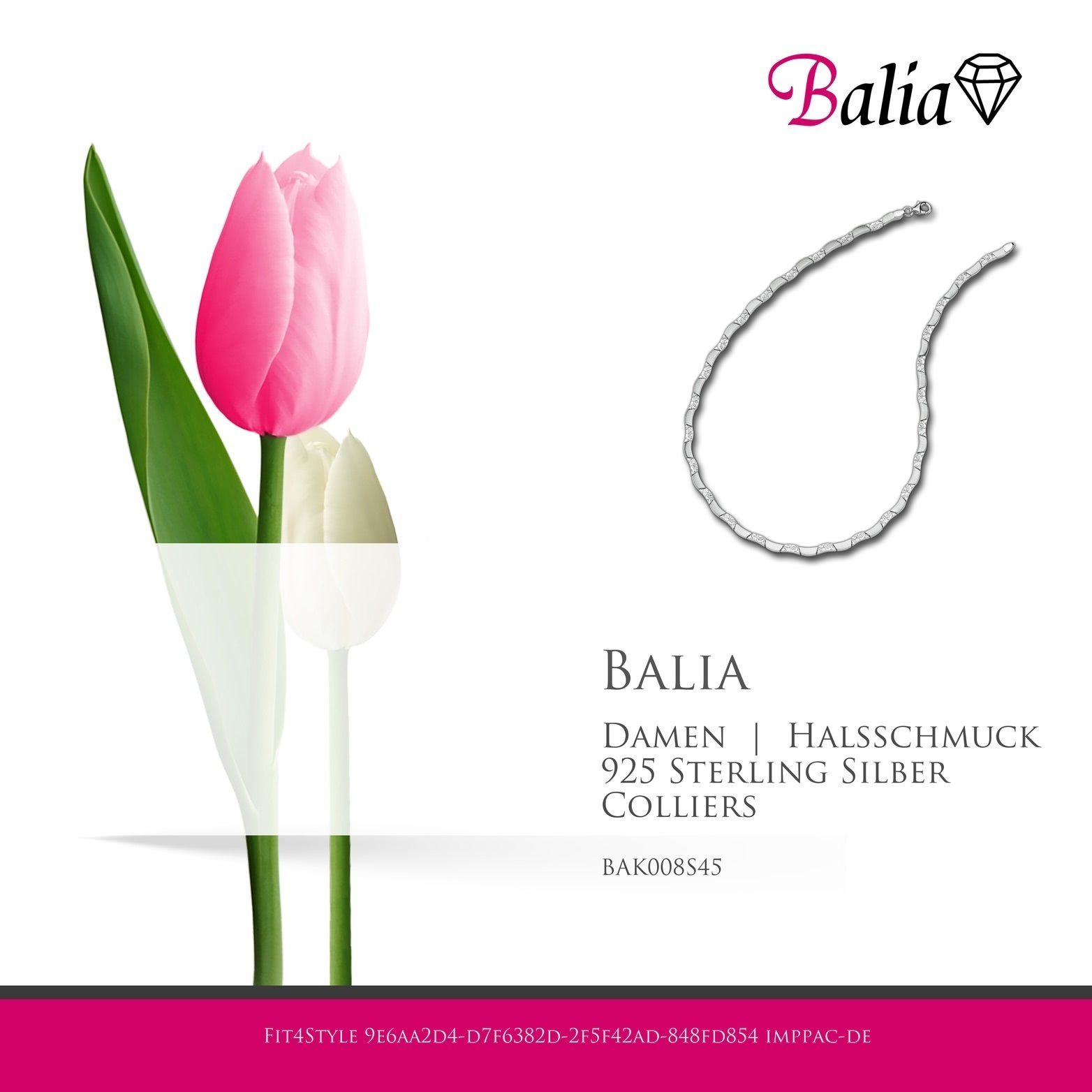 Collier 925 Sterling Colliers, Balia Halskette Damen 45,5cm, Collier Halsketten (Collier), Balia Damen ca. für Silber(Welle)