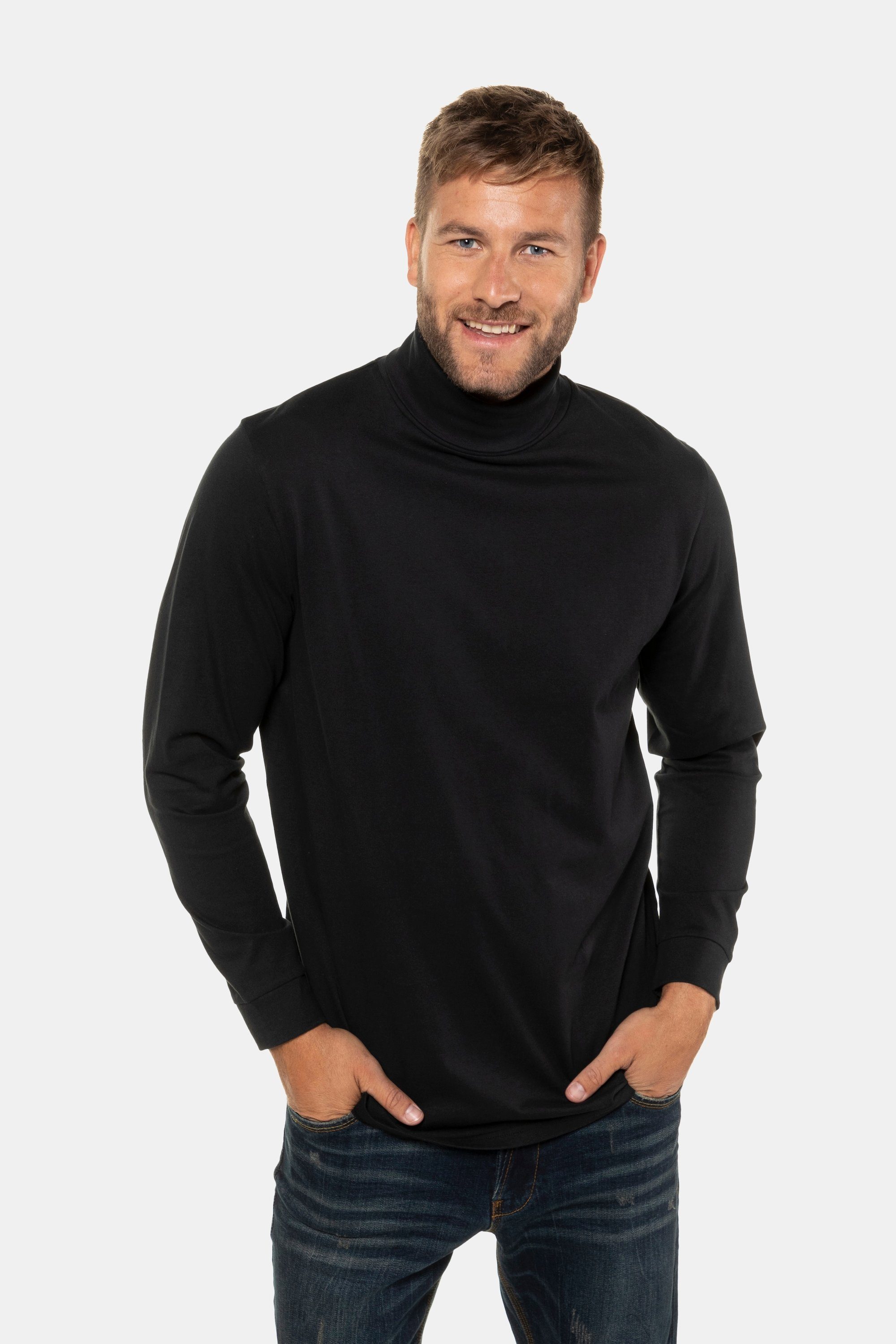 JP1880 T-Shirt Rollkragen-Shirt Basic Jersey lange Ärmel schwarz