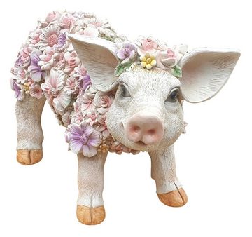 Fachhandel Plus Gartenfigur Schweinchen stehend mit Blumen, (1 St), handbemalt, lustige Gartendeko