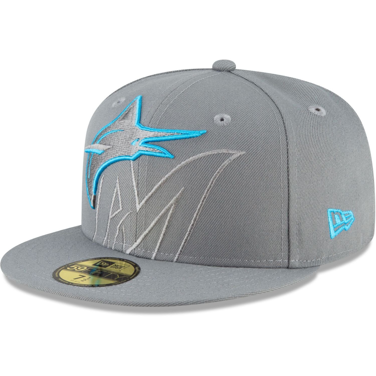 New Era Fitted GREY Marlins MLB 59Fifty Cooperstown STORM Team Cap Miami
