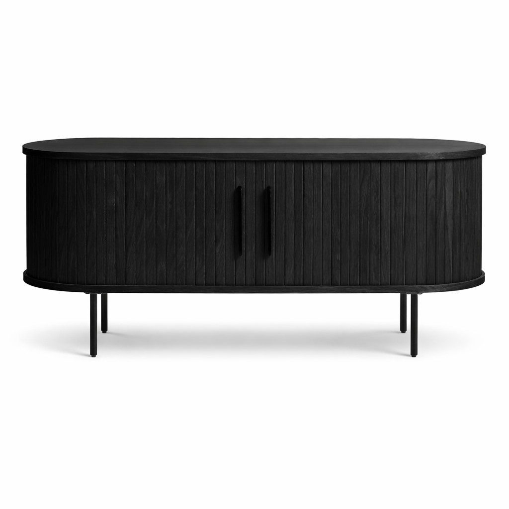 Liadomo Lowboard Uriel, TV-Möbel, TV-Board, TV-Unterschrank, 120 oder 180 cm Breite, Schiebetüren, Lamellen, schwarz, weiß, Natur, braun