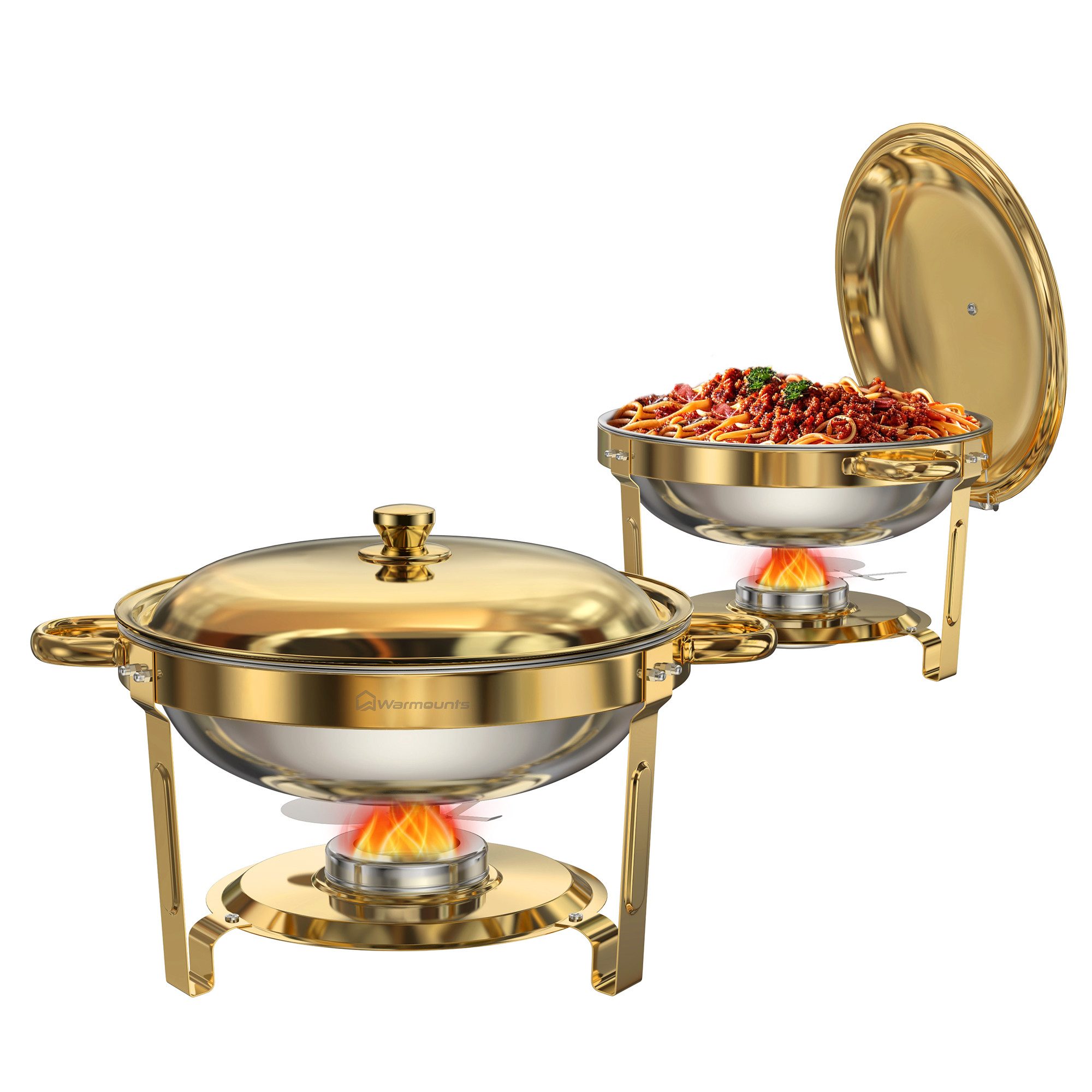 Warmounts Speisenwärmer Luxus Gold Buffetwärmer, (2-tlg), Chafing Dish Speisenwärmer Set, Rund, Edelstahl, Buffet Warmhalter-Set
