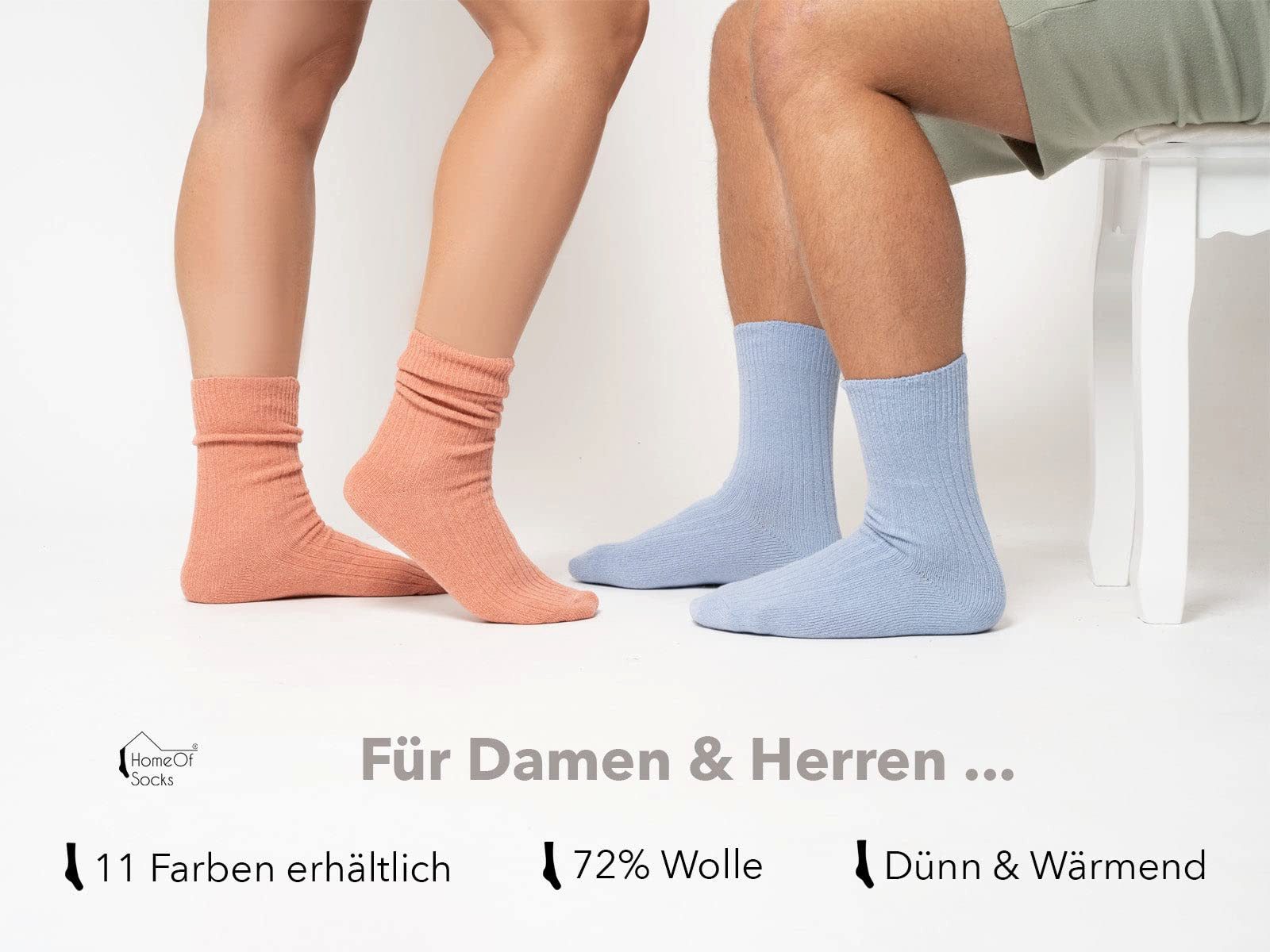 HomeOfSocks Socken 72% Wollsocken Einfarbig Ripp Druckarmer Bund Hochwertige Dünne Wollsocken Druckarm – Bild 5 von 5