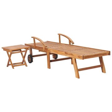 vidaXL Wellnessliege Sonnenliege mit Tisch Massivholz Teak Gartenliege Holz