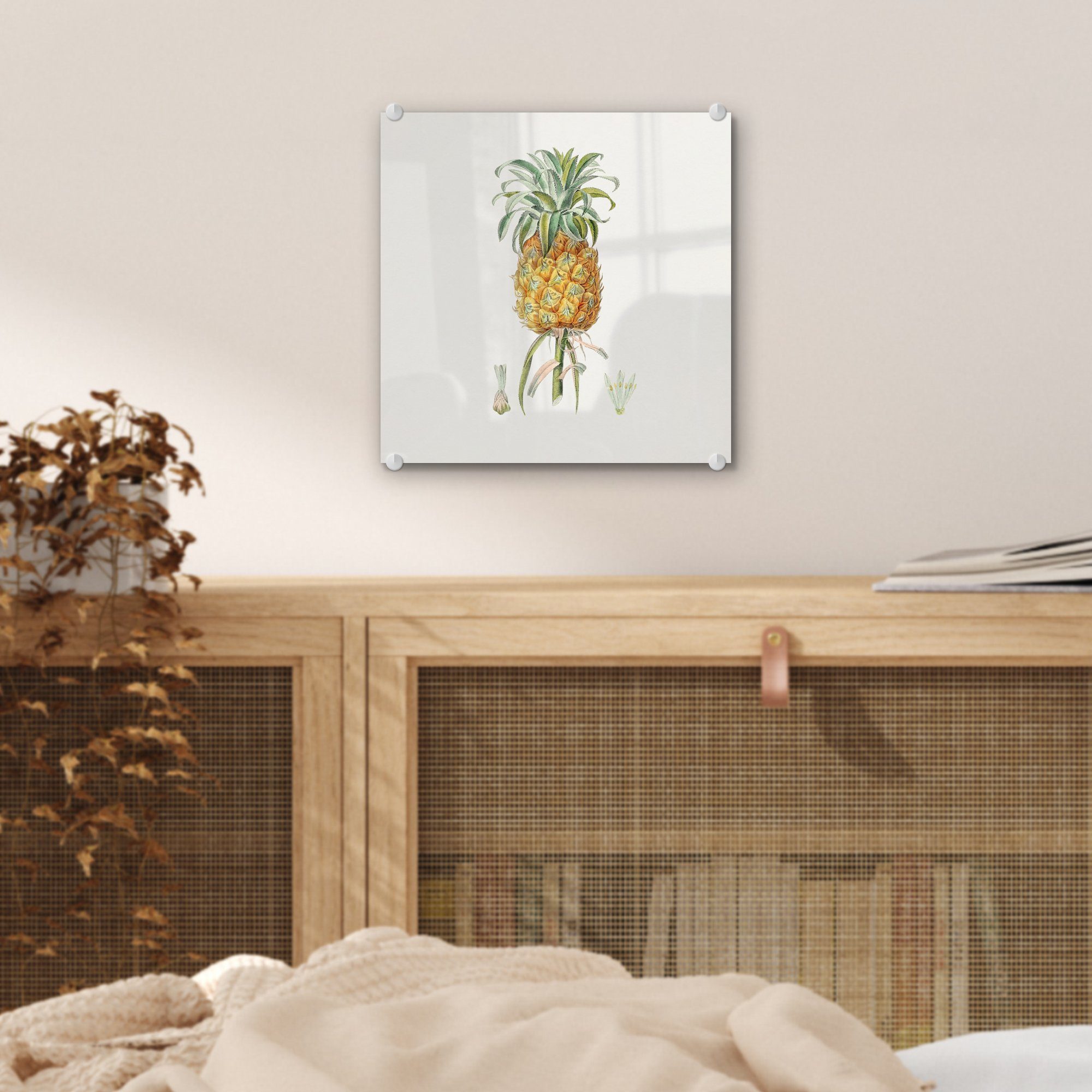 MuchoWow Acrylglasbild Ananas - Frucht Glasbilder auf Bilder (1 - St), - Glas Foto - auf Glas Pflanze, Wandbild - Wanddekoration