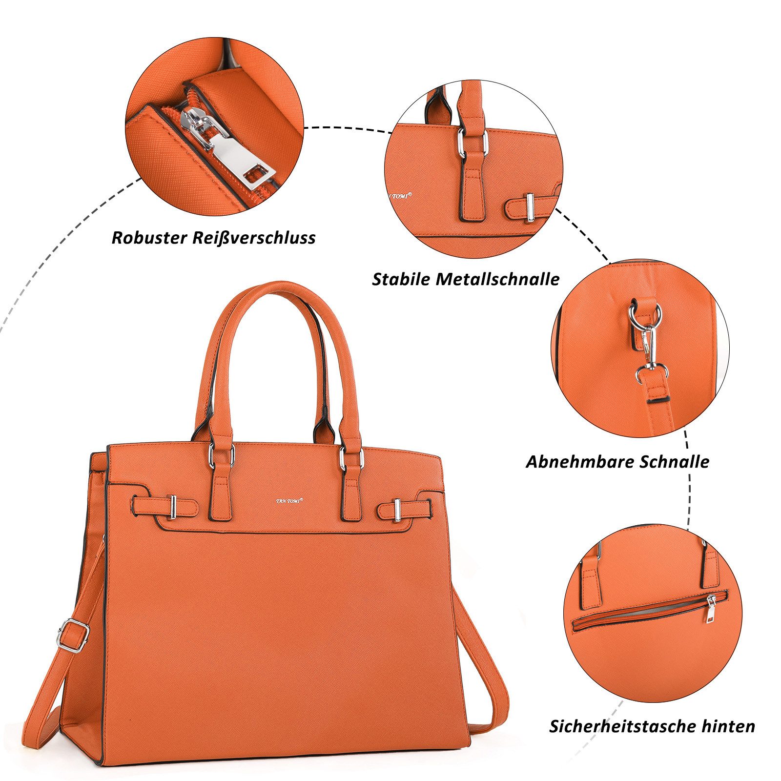 TAN.TOMI Aktentasche Handtasche Damen Shopper Damen Große Schwarz Gross Laptop Tasche, 15.6 Zoll Elegant Leder Umhängetasche für Büro Arbeit Schule