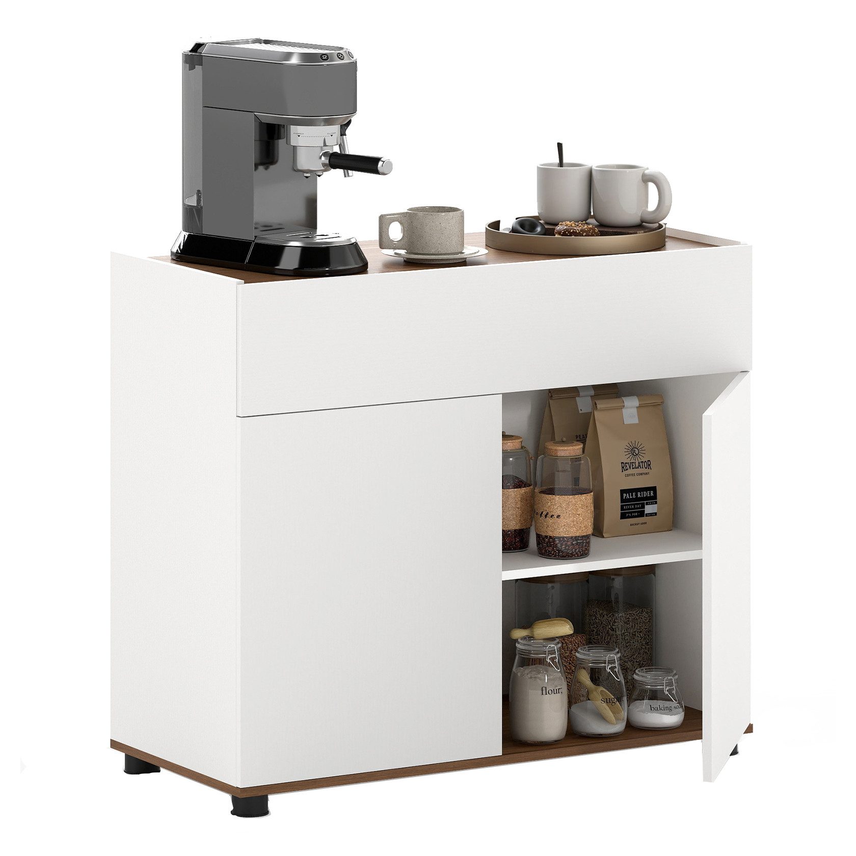 KOMFOTTEU Sideboard, Küchenschrank Küchenkommode Buffetschrank mit Arbeitsplatte