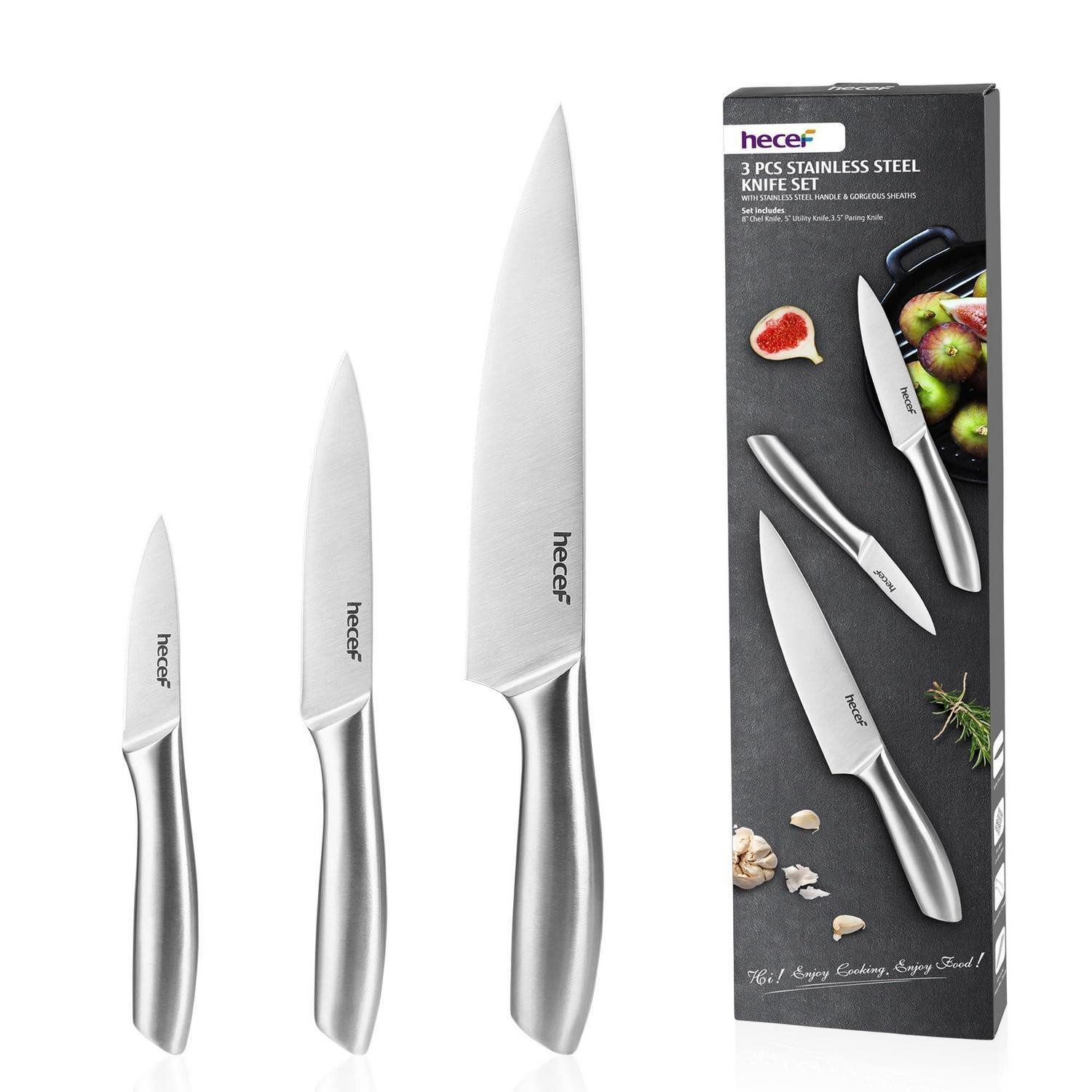 LuxusKollektion Messer-Set hecef Messerset 3-teilig Edelstahlklinge Hohlgriff
