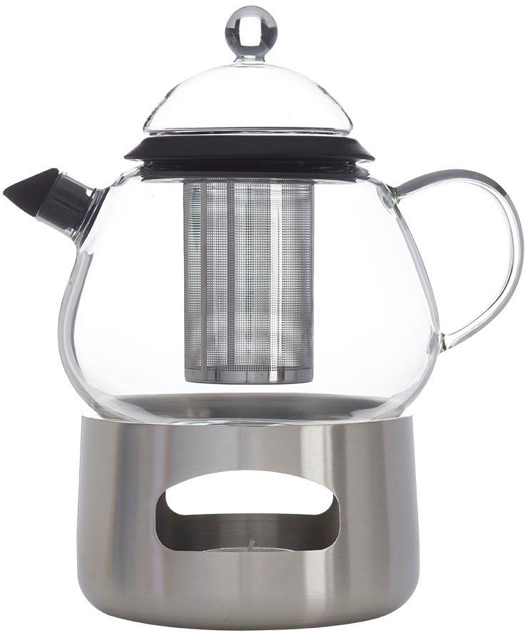 SABATIER International Teekanne Brasserie, 1,2 l, (Set, 4-St., 1x Teekanne, 1x Edelstahl Sieb, 1x Glasdeckel, 1x Edelstahl Rechaud), 1,2 L Fassungsvermögen, abnehmbares Sieb, inkl. Rechaud aus Edelstahl