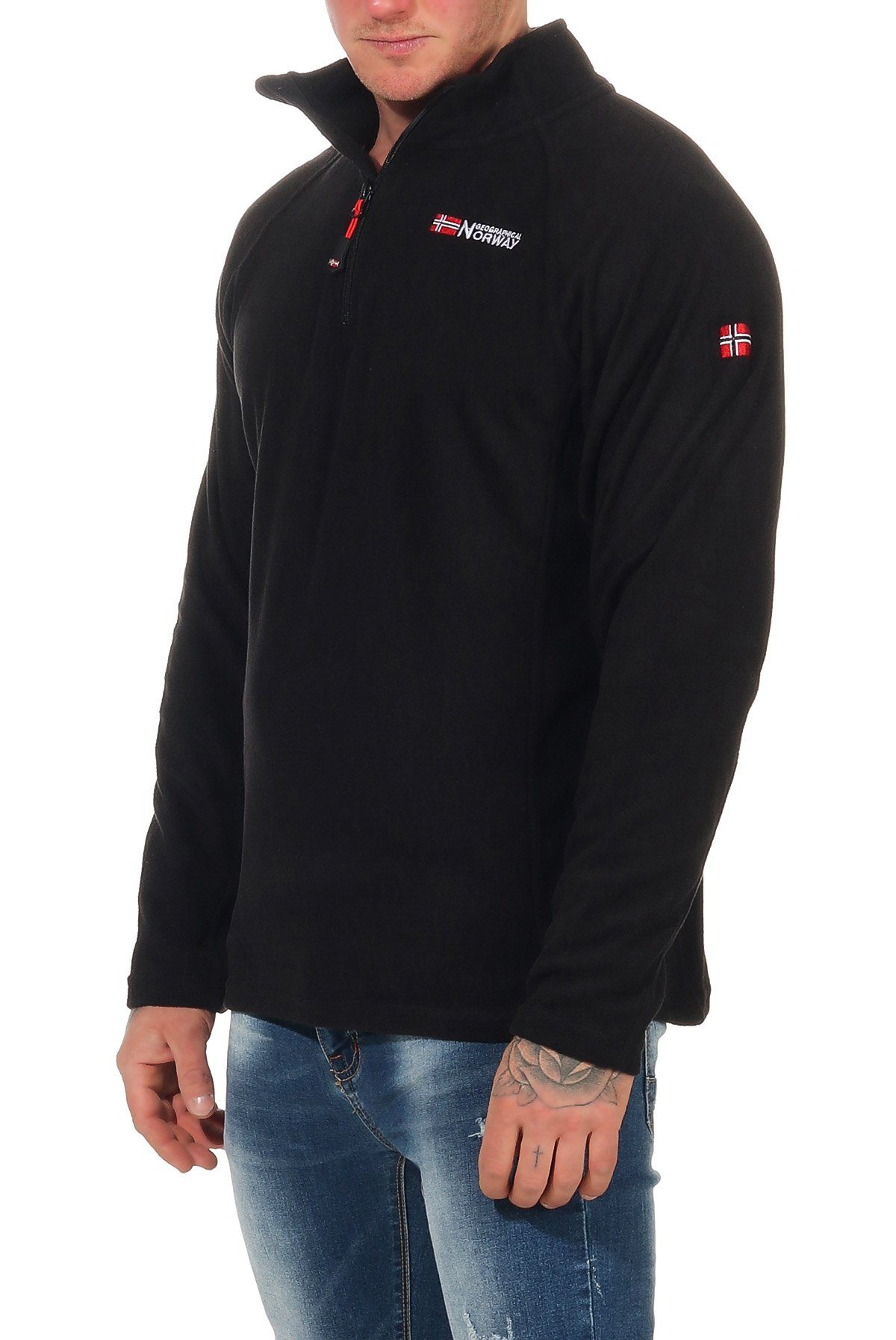 Geographical Norway Fleecepullover Herren G-Kawa Herren, auch in Großen Größen erhältlich, hochschließender Kragen Schwarz