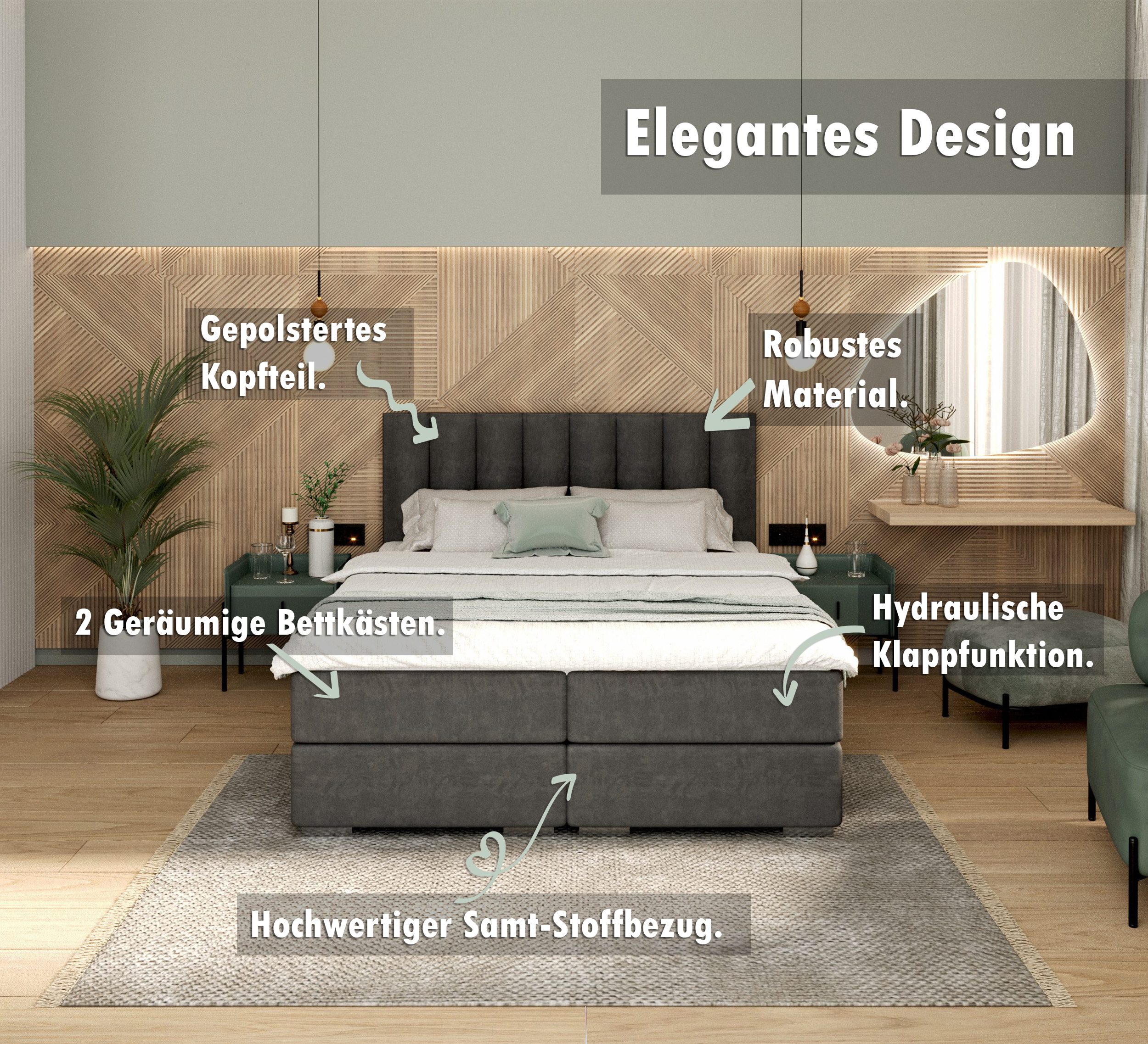 FDM Boxspringbett Polsterbett Stauraumbett Springbett 140x200, günstig online kaufen