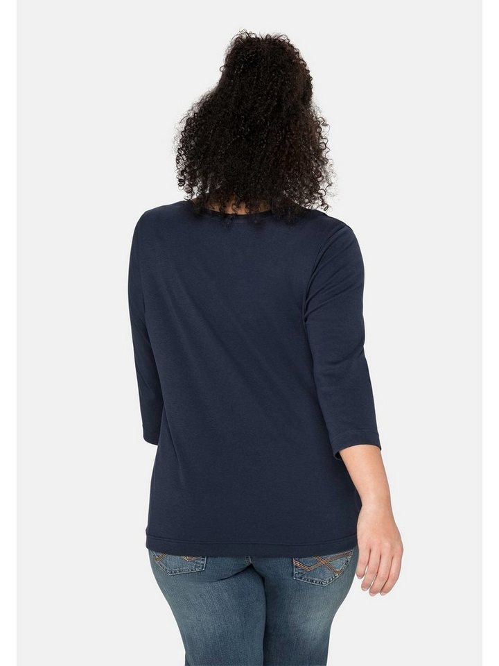 Sheego 3/4-Arm-Shirt Große Größen aus reiner Baumwolle, Dehnbare Rippware  aus reiner Baumwolle