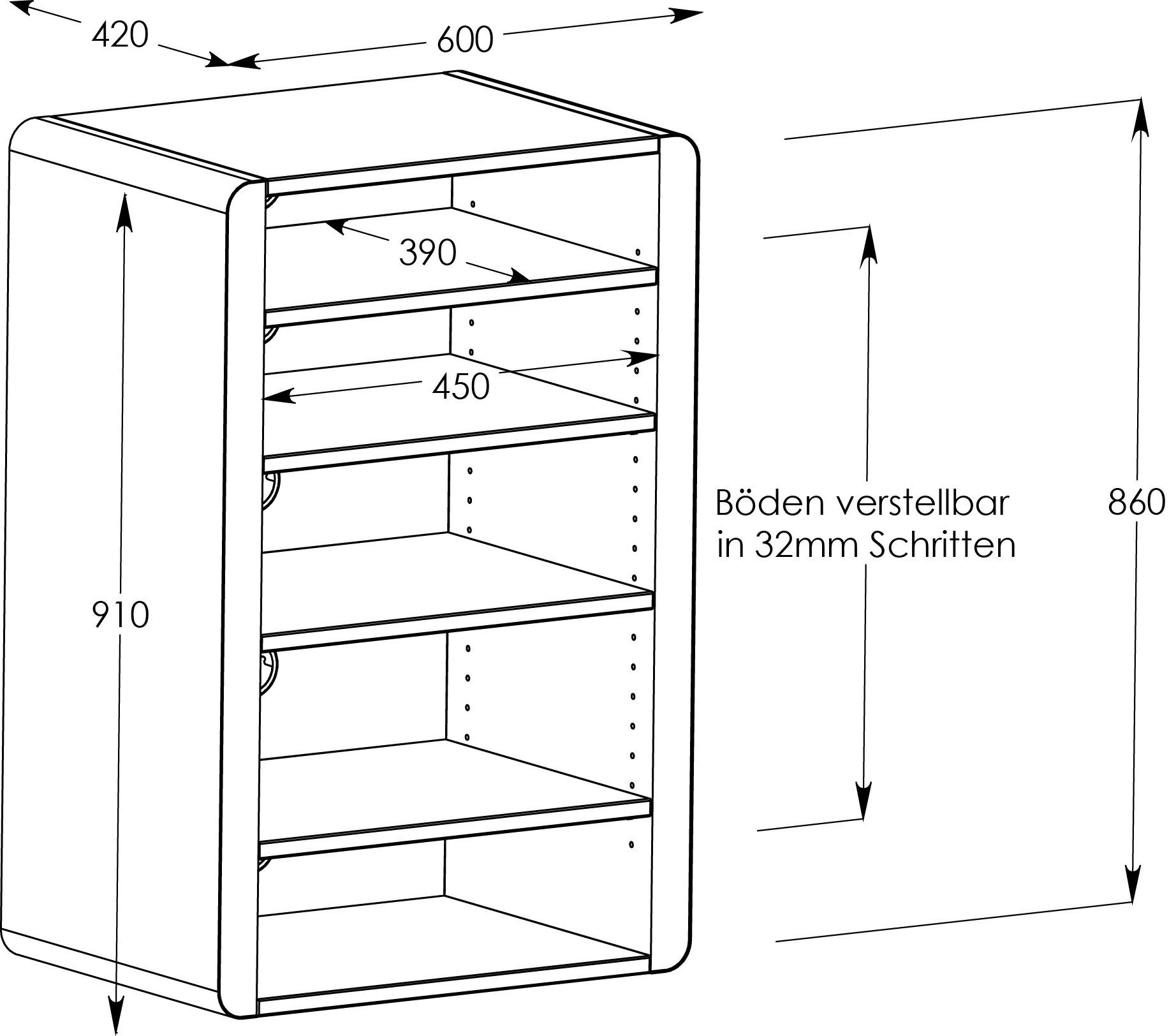 Schnepel TV-Regal Schnepel HiFi-Möbel ELF-H60, 1-tlg., 6 Ablagen, 4 verstellbare Fachböden, verschiedene Farbvarianten