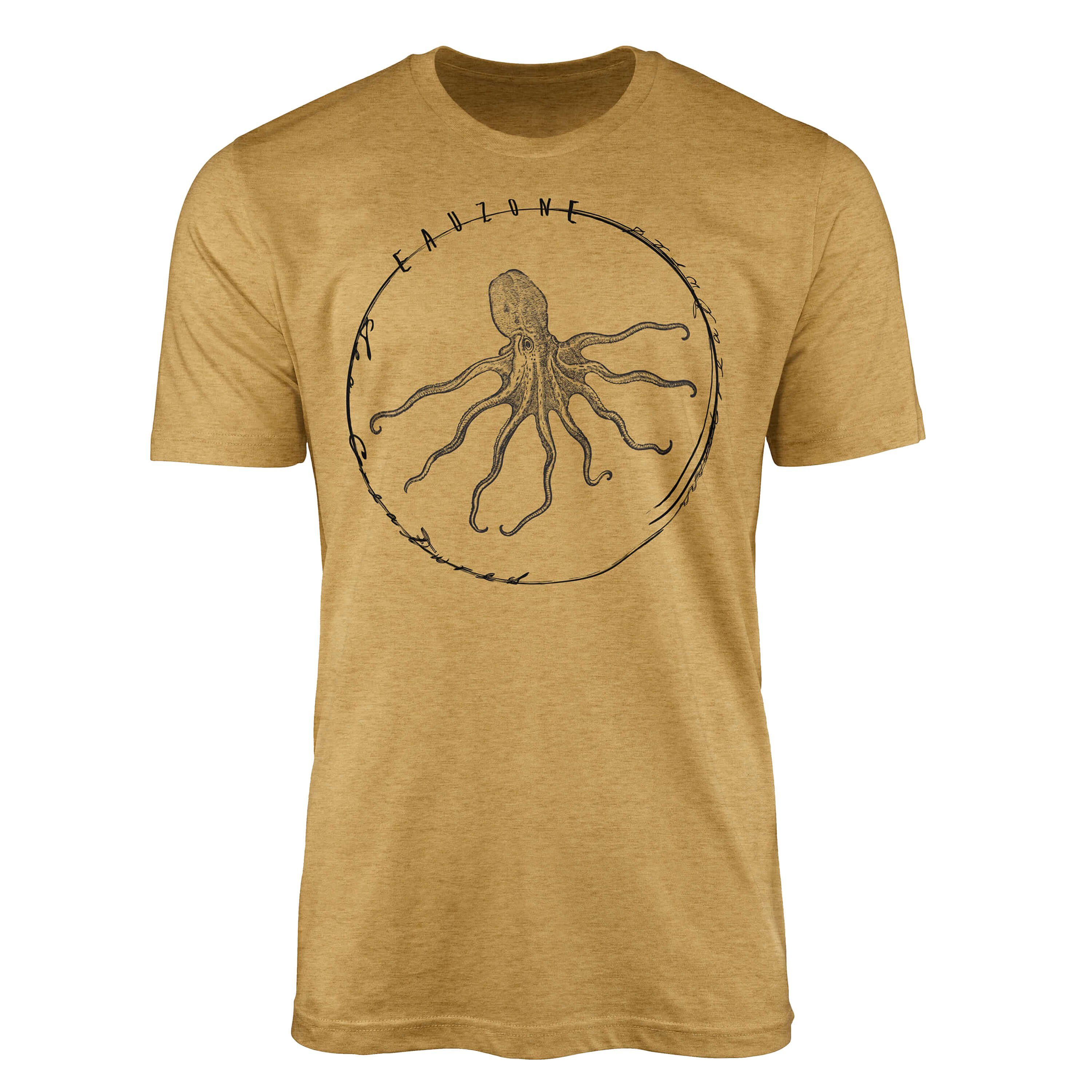 Sinus Art T-Shirt T-Shirt Antique Creatures, Sea Gold und Fische 097 Struktur Serie: sportlicher Sea feine / - Schnitt Tiefsee