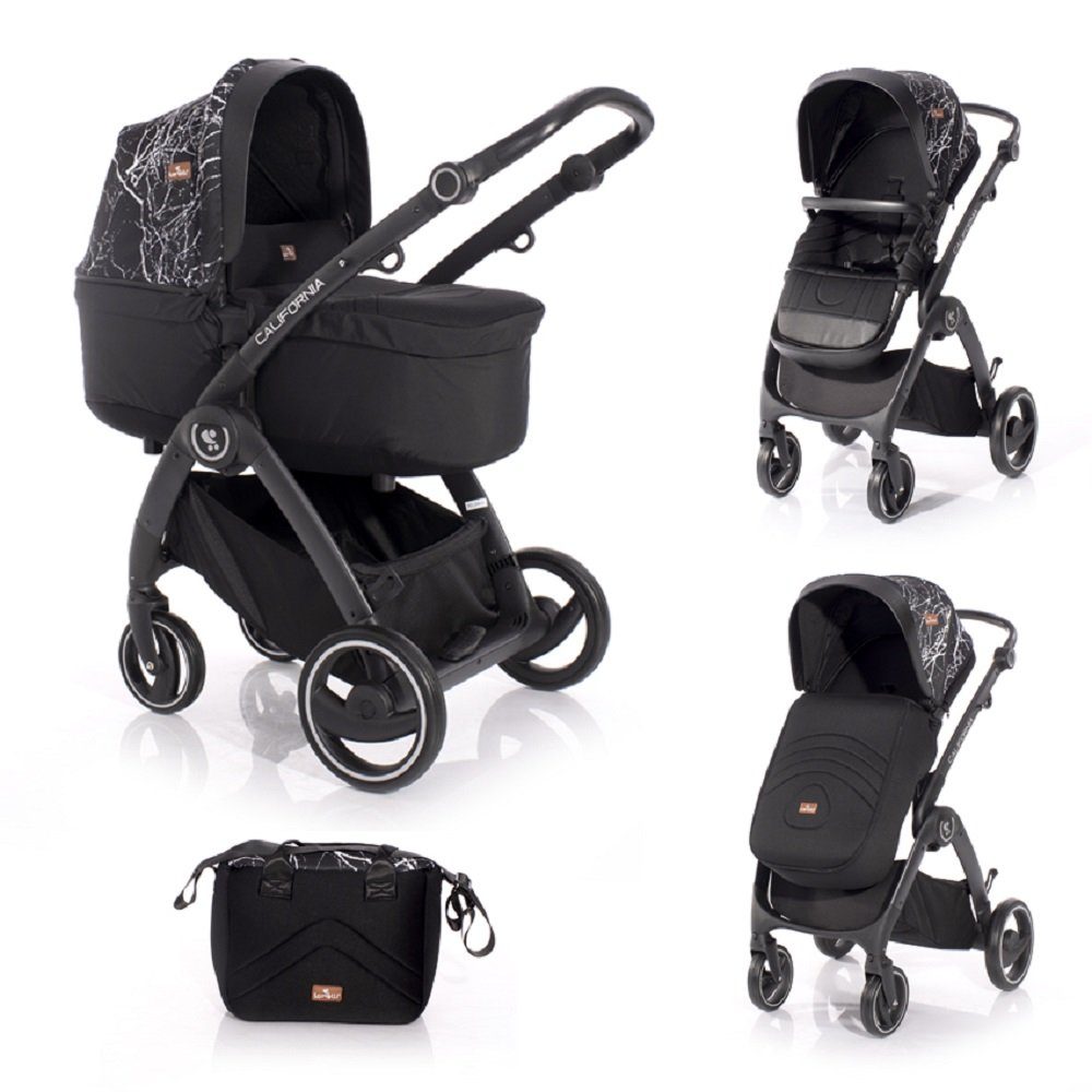 Lorelli Kombi-Kinderwagen Kinderwagen California, Babywanne Sportsitz Alurahmen Wickeltasche schwarz