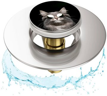 Sanilo Waschbeckenstöpsel Pop-Up Cool Cat, Ø 6,2 cm, 100% wasserdicht, kräftige Farben, hochwertig