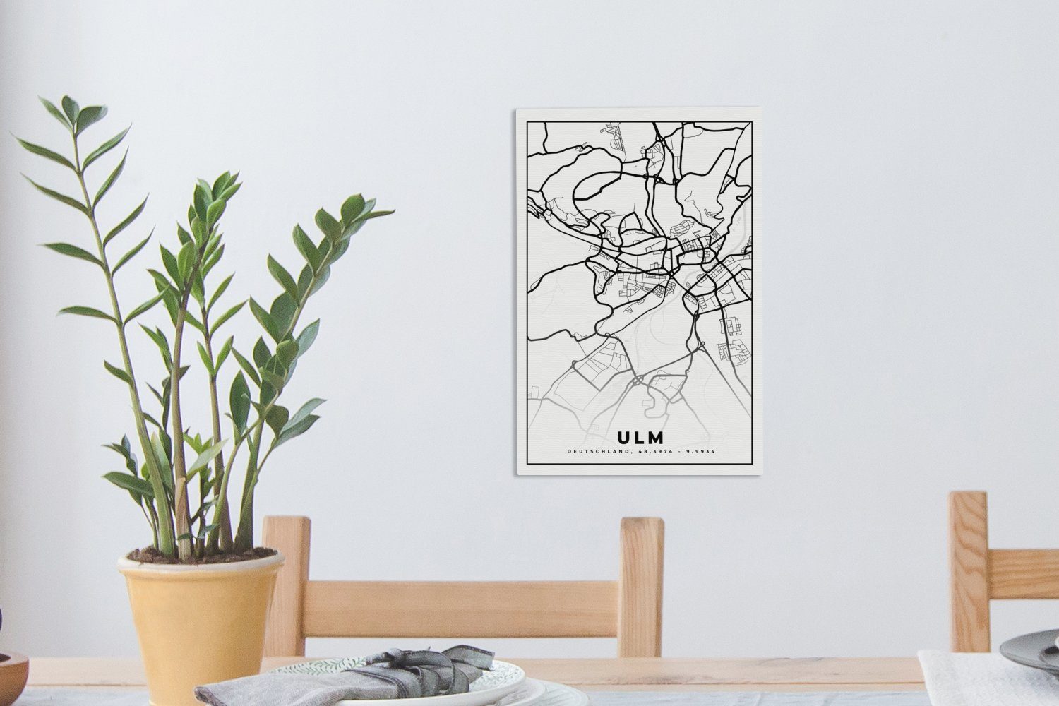 (1 cm bespannt Ulm 20x30 Gemälde, inkl. Leinwandbild fertig Zackenaufhänger, Leinwandbild - Karte OneMillionCanvasses® Stadtplan, - St),