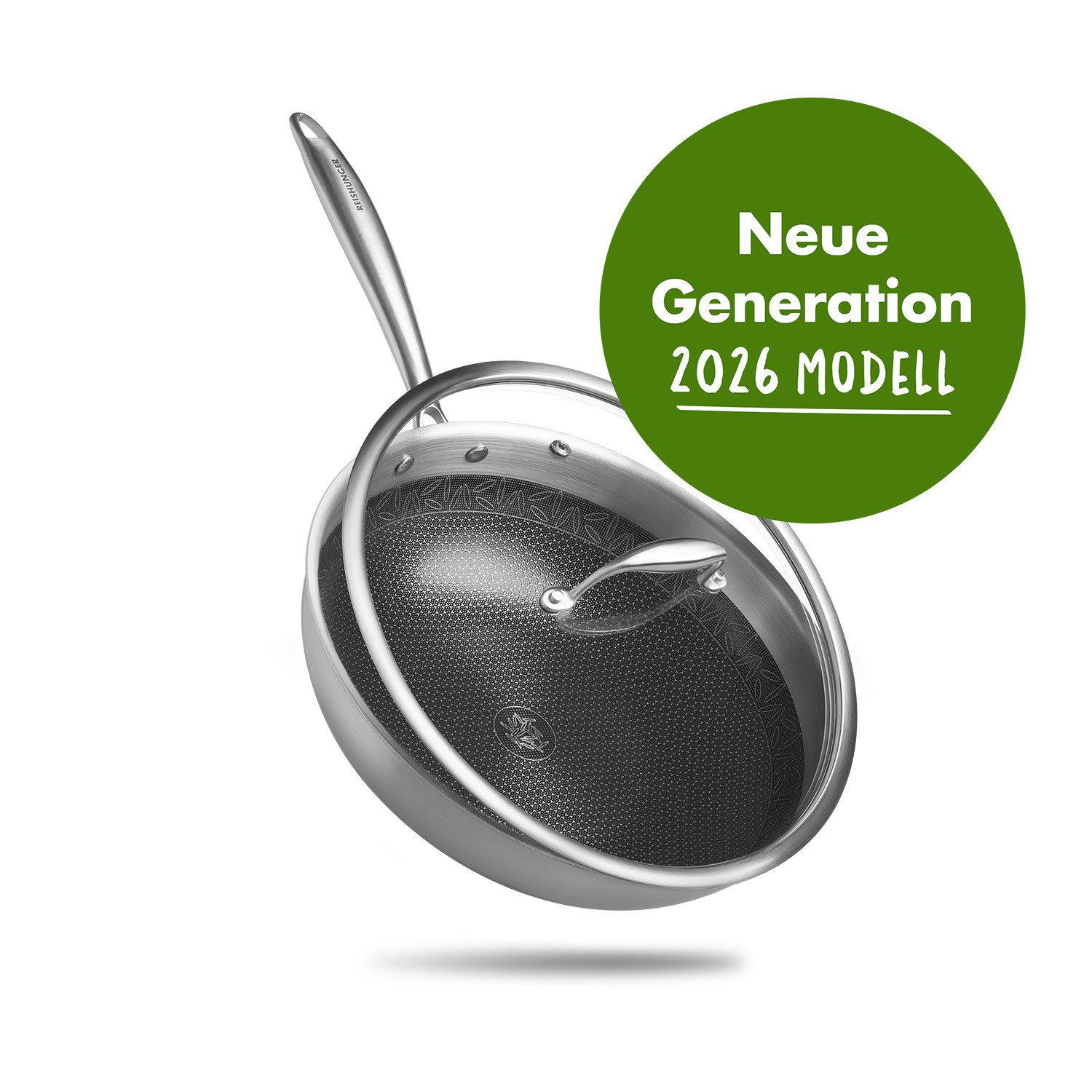 Reishunger Wok Premium aus Edelstahl – Für alle Herdarten, Edelstahl (Wok mit Glasdeckel), für Induktions-, Ceran- oder Gasherd