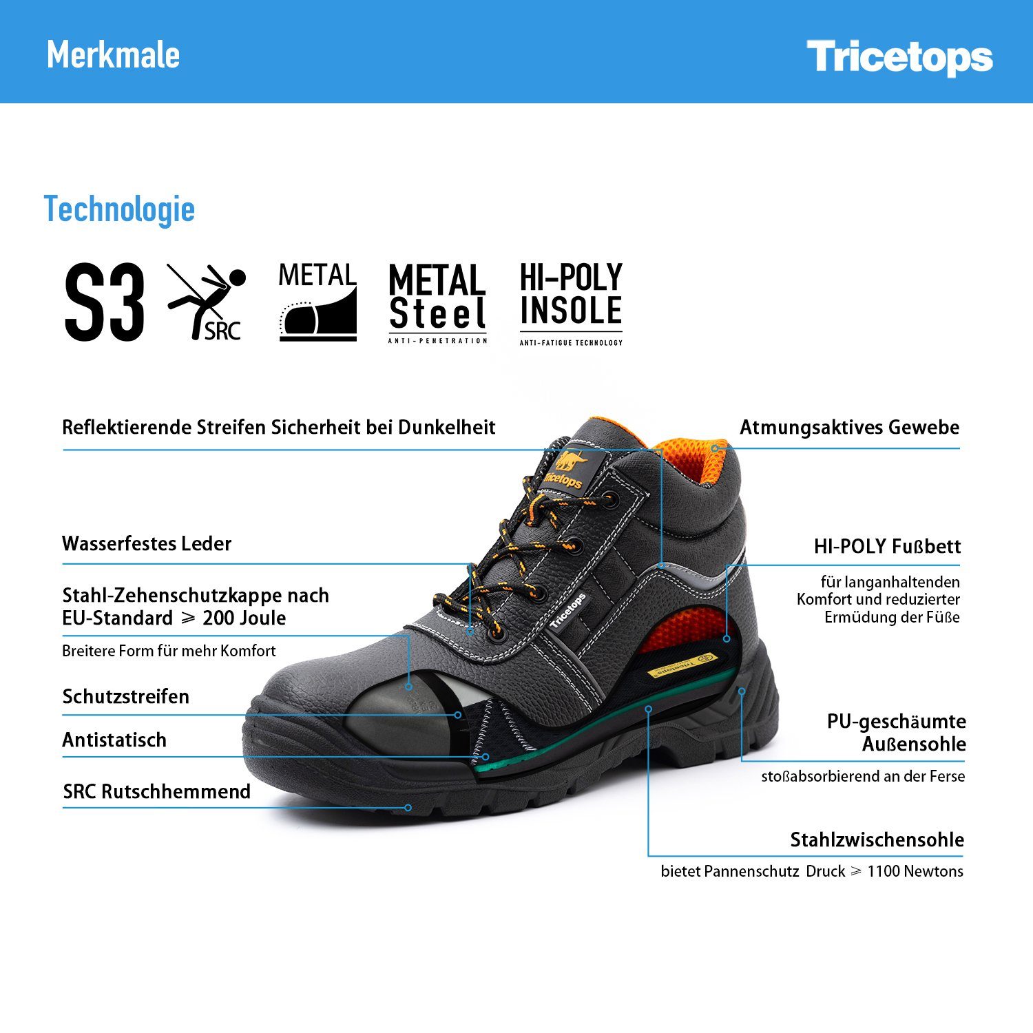 Tricetops CM917H Sicherheitsschuhe S3 Arbeitsschuhe Herren Arbeitsschuh – Bild 3 von 5