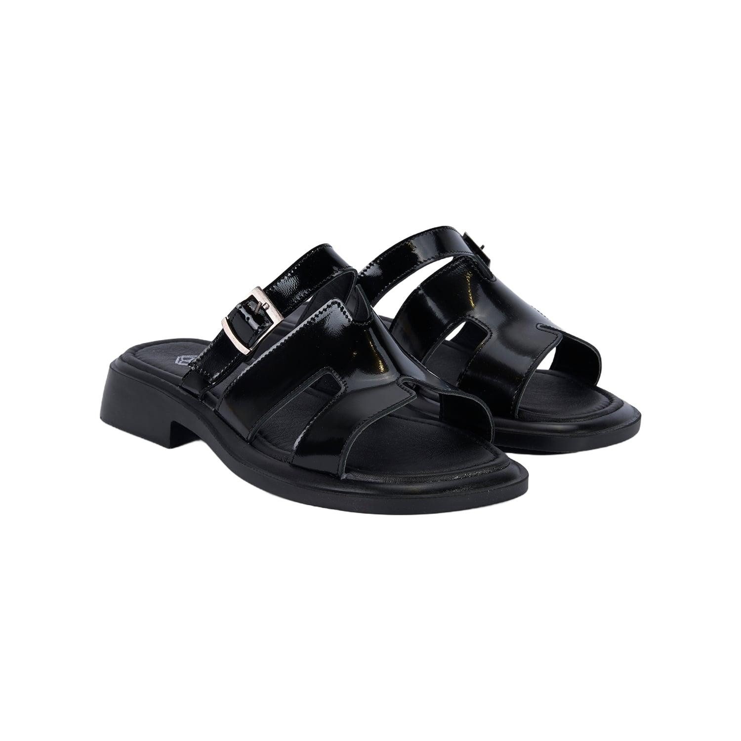 Desa DESA Damen-Pantoletten aus Lackleder mit verstellbarer Schnalle Slipper