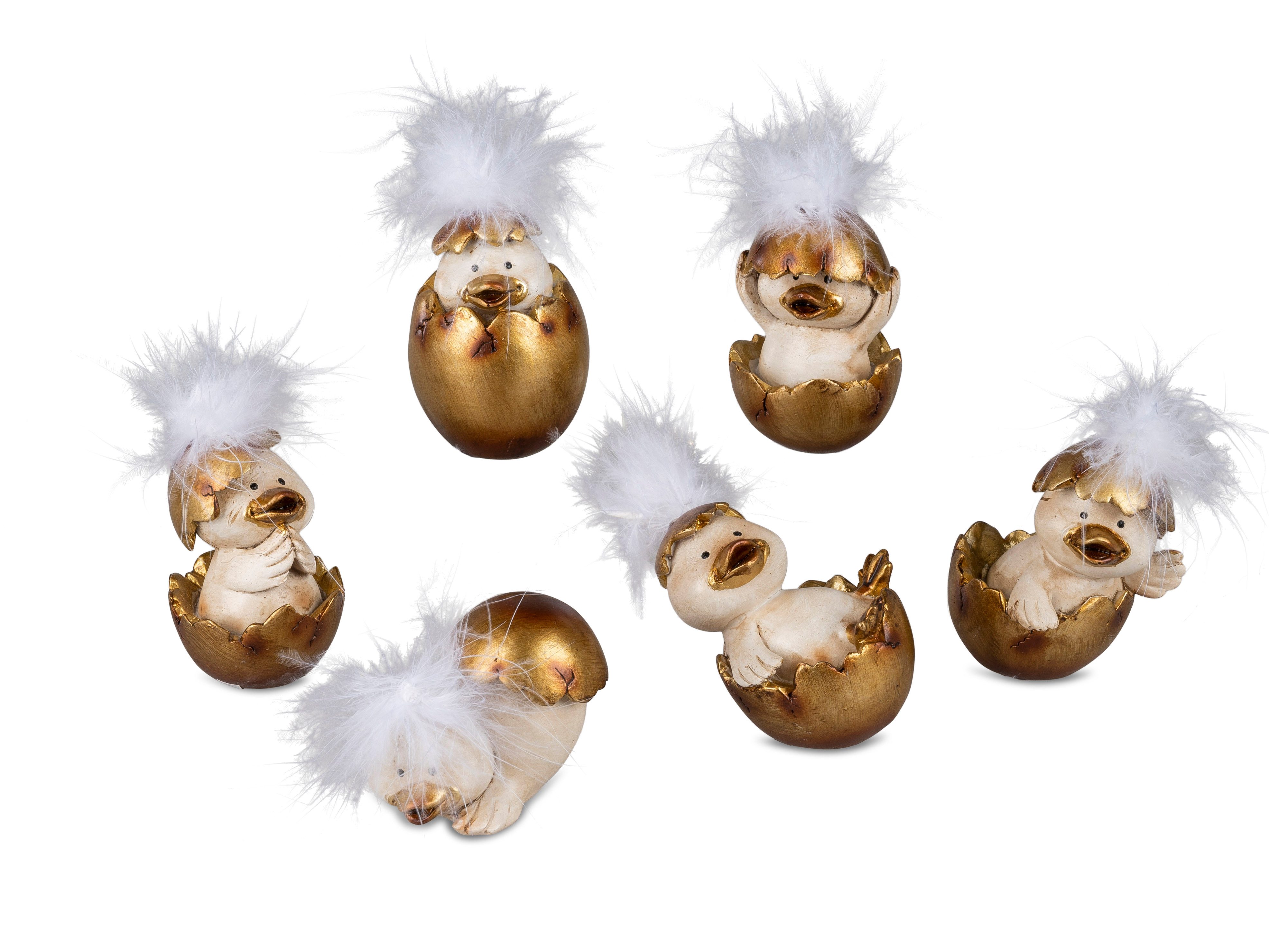 formano Dekofigur Küken sitzend mit Ei und weißen Federn Ostern Osterdeko Deko 6er Set