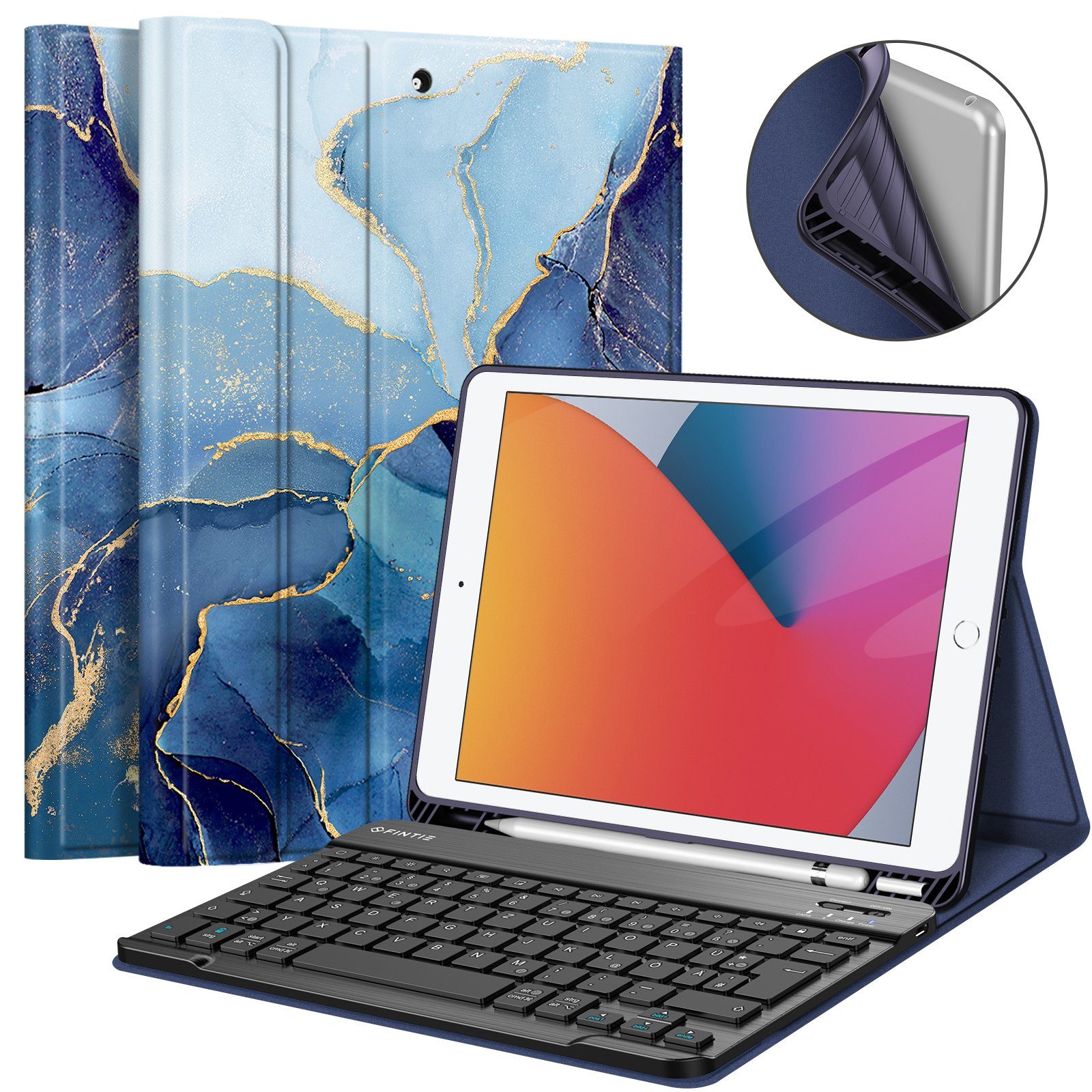 Fintie Tablet-Hülle Tastatur TPU Hülle für iPad 10.2 Zoll(9/8/7 Generation-2021/2020/2019), mit Pencil Halter und magnetisch Tastatur mit QWERTZ Layout