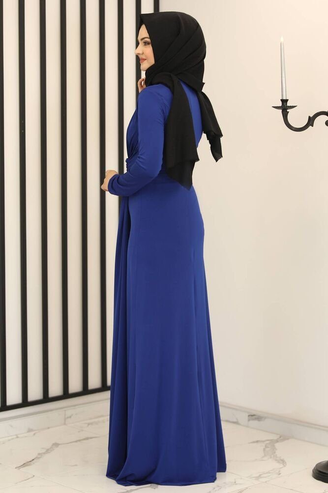 Modavitrini Abendkleid Abendkleid elegant Abiye Kleid Maxikleid Abaya Hijab Damen Blau langärmliges