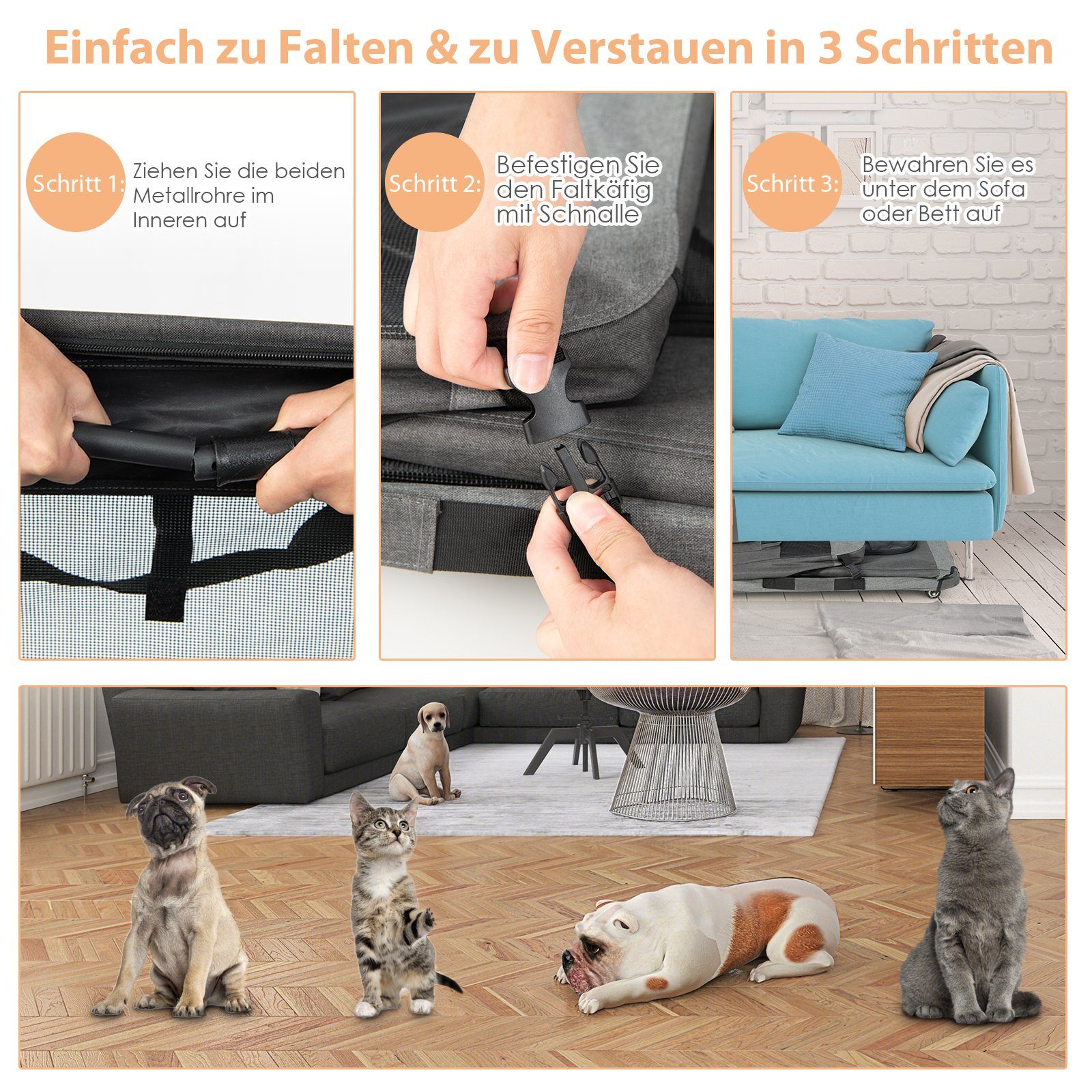 COSTWAY Tiertransportbox bis 32,00 kg, XL Hundebox, faltbar