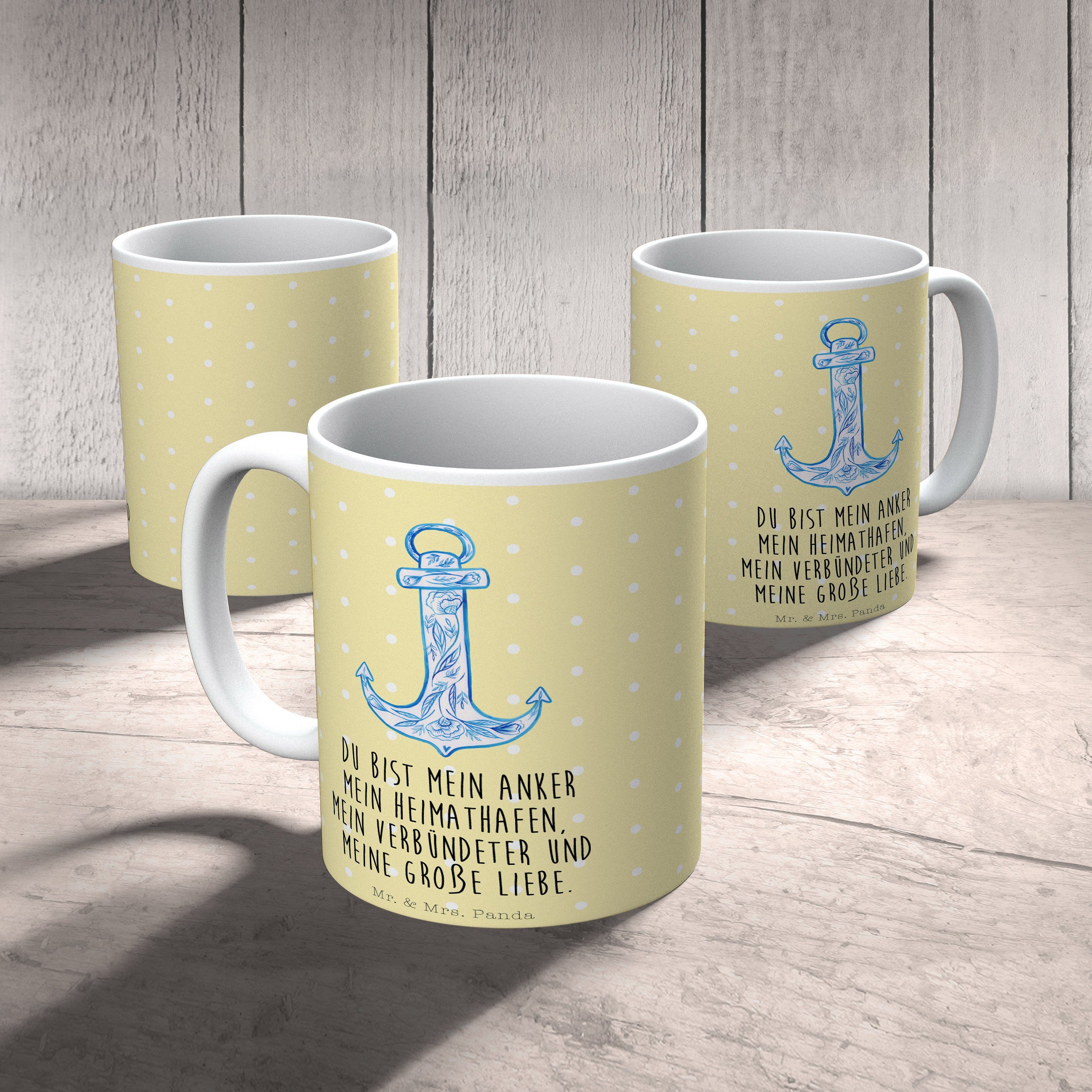 Teetasse, Keramik Anker Mrs. - Panda Mr. Tiermotive, Gelb Pastell Geschenk, & Laun, - Blau Gute Tasse
