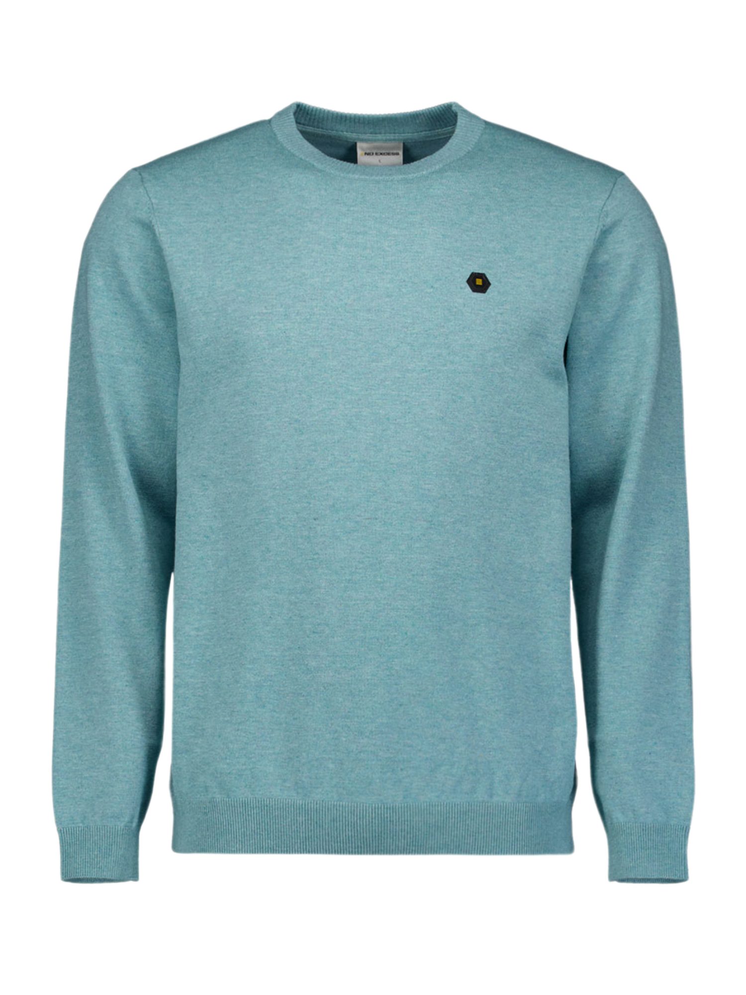 NO EXCESS Strickpullover Men's blau,Casual,Baumwolle,Meliert,Rundhals,Lang,Regular Fit