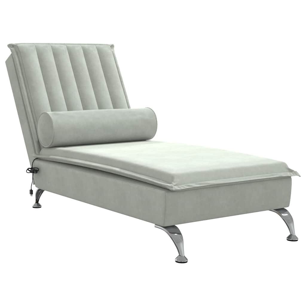 Chaiselongue Massage-Chaiselongue mit Nackenrolle Hellgrau Samt