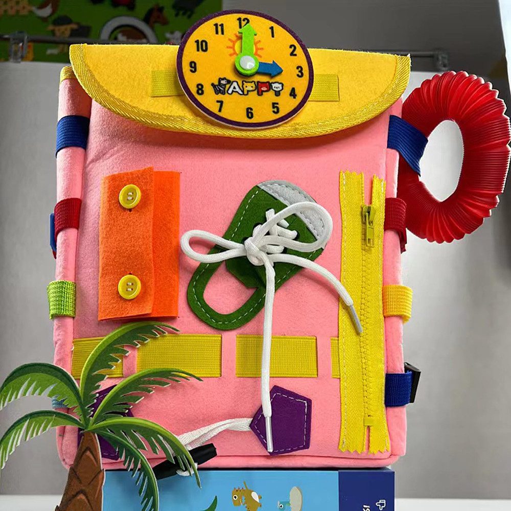 CLTYQ Lernspielzeug Montessori-Rucksack für Kleinkinder,Busy Board für Kinder ab 1 Jahre (kann auf dem Rücken aufbewahrt und getragen Werden, Reisespielzeug-Rucksack, mit Schnallen Reißverschlüssen), Geschenke für Junge Mädchen, Kleinkinder Activity Board