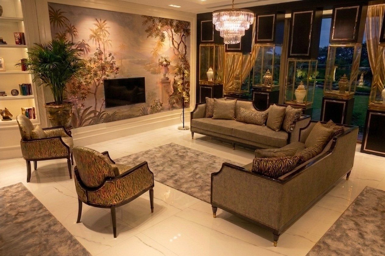 Xlmoebel Polstergarnitur Stilvolles Wohnzimmer Set aus beigem Stoff mit Sofas und Sesseln, (4-tlg), Made in Europa