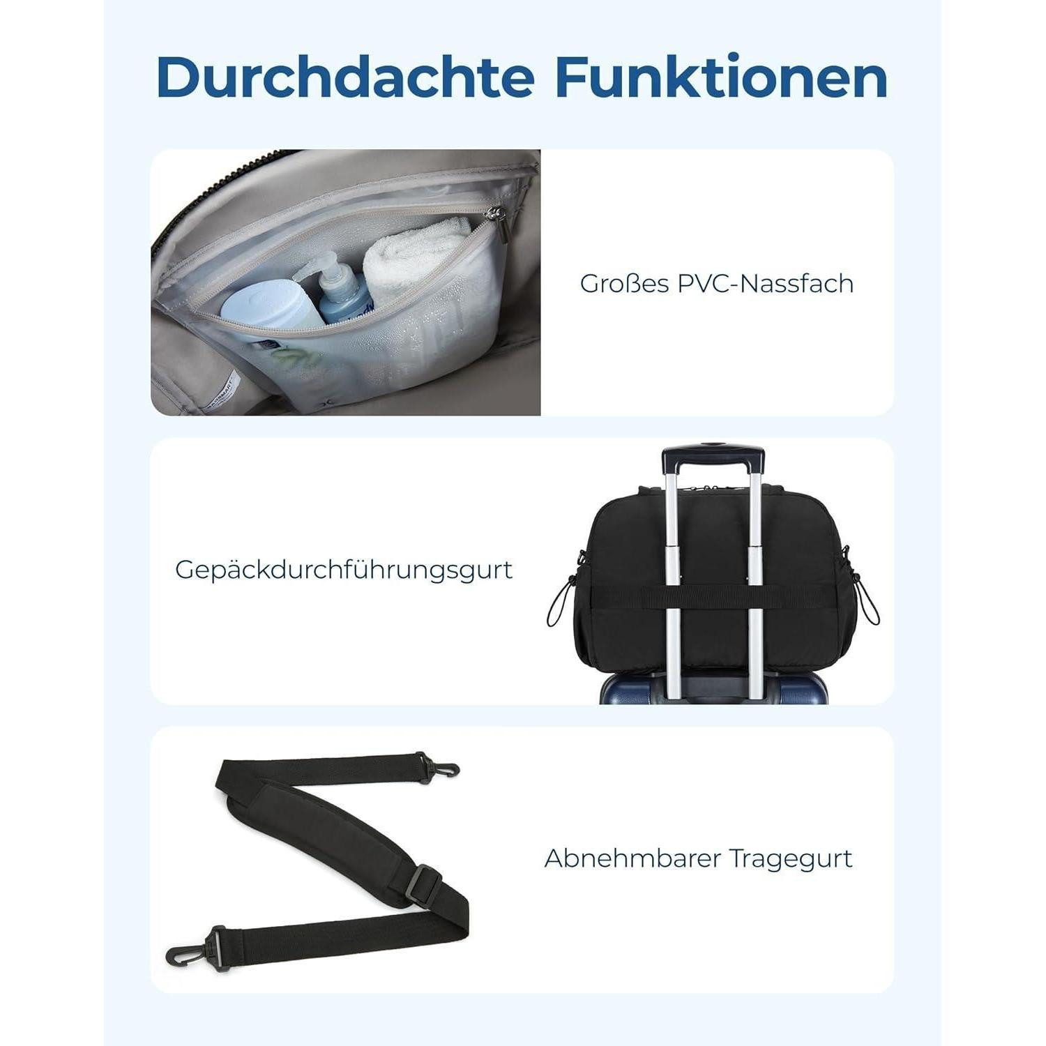 LuxusKollektion Weekender Puffer Reisetasche Damen 24l Weekender Wasserabweisend Schwarz