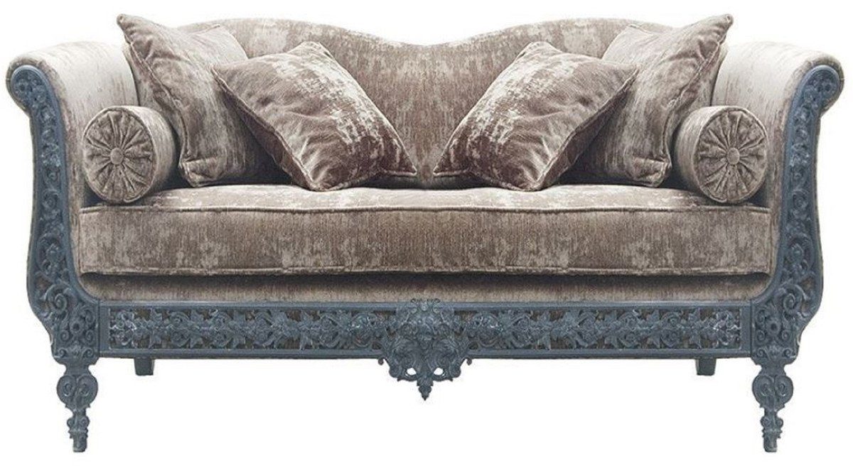 Casa Padrino Hellgrau Möbel Sofa Sofa 147 H. Garten Wohnzimmer - Handgeschmiedetes - Barock Sofa mit Hellblau Barock cm Kissen Terrassen - x Sofa 83 Sofa x - Schmiedeeisen - 100 Luxus Sofa 