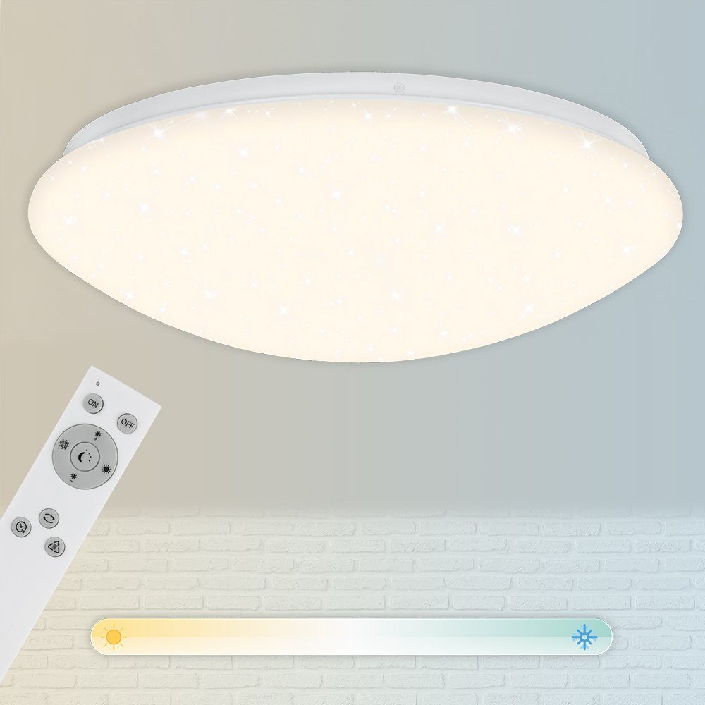 Briloner Leuchten LED Deckenleuchte 3367-216, Sternenhimmel, CCT Farbtemperatursteuerung, Fernbedienung, dimmbar, Nachtlicht, LED fest verbaut, Kaltweiß, Neutralweiß, Tageslichtweiß, Warmweiß, Deckenlampe, 38x6,5cm, Weiß, 23W, Wohnzimmer, Schlafzimmer, Küche