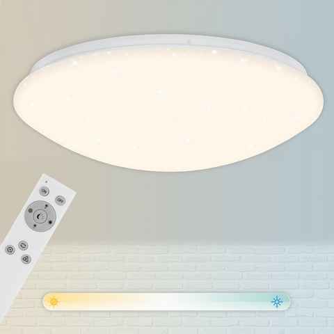 Briloner Leuchten LED Deckenleuchte 3367-216, Sternenhimmel, CCT Farbtemperatursteuerung, Fernbedienung, dimmbar, Nachtlicht, LED fest verbaut, Kaltweiß, Neutralweiß, Tageslichtweiß, Warmweiß, Deckenlampe, 38x6,5cm, Weiß, 23W, Wohnzimmer, Schlafzimmer, Küche