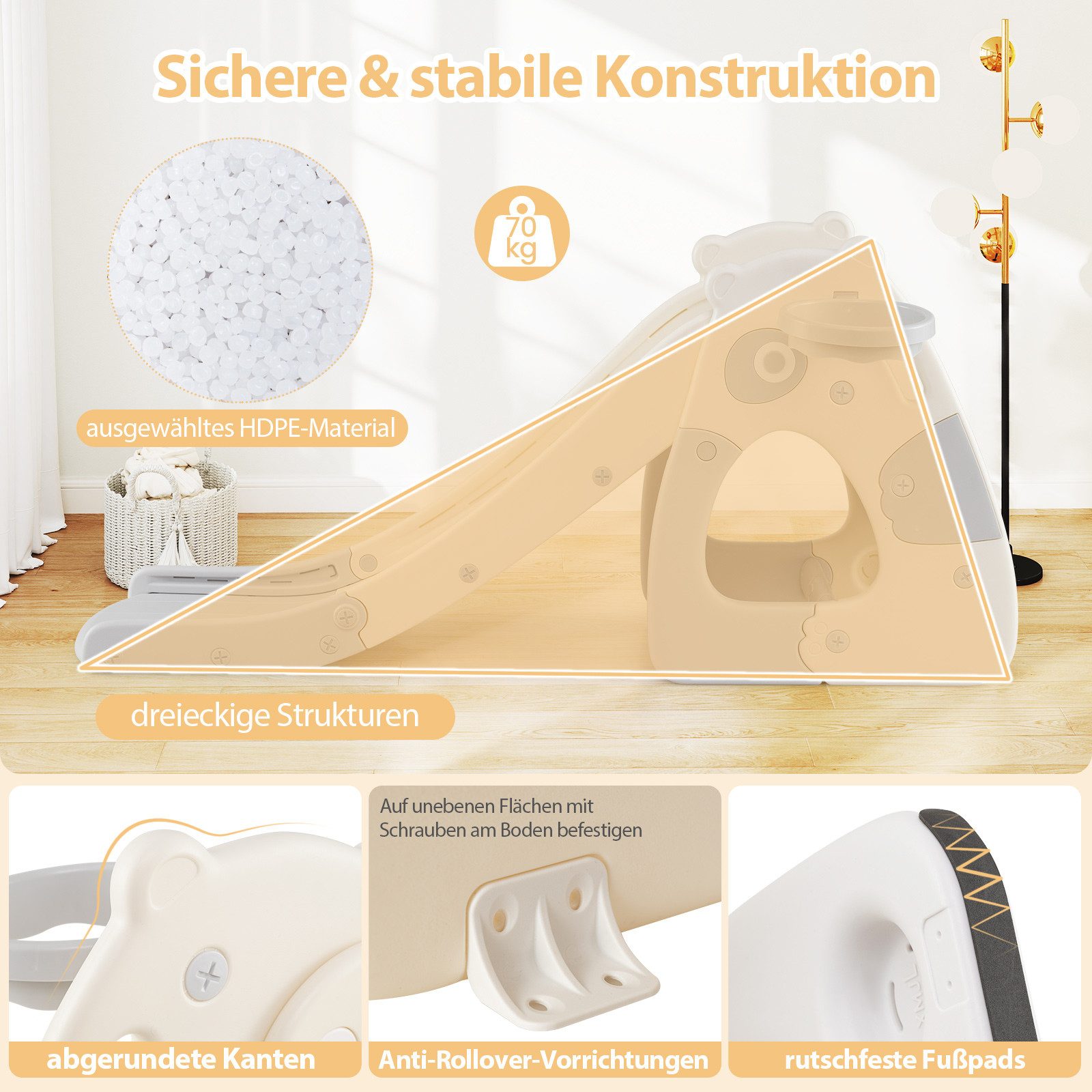 COSTWAY Rutsche, 4-in-1 klappbare Kinderrutsche, für Indoor & Outdoor