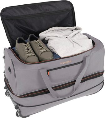 travelite Reisetasche Basics, 70 cm, grau/orange, Duffle Bag Sporttasche mit Trolleyfunktion und Volumenerweiterung