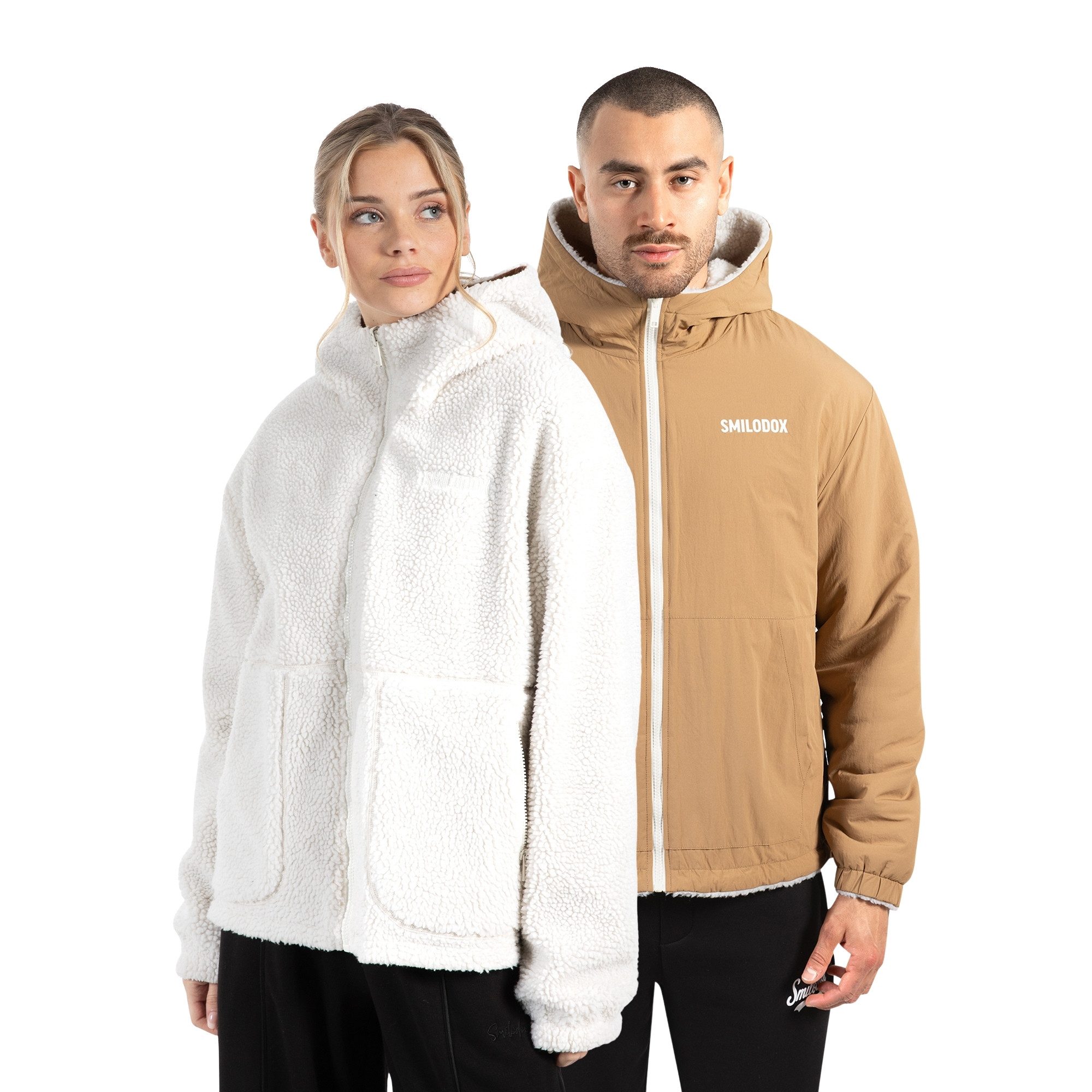 Smilodox Outdoorjacke Elior, Wendejacke mit 2-in-1 Design, Unisex, Winterjacke zwei verschieden Designs, Teddyjacke, flauschig, warme Taschen