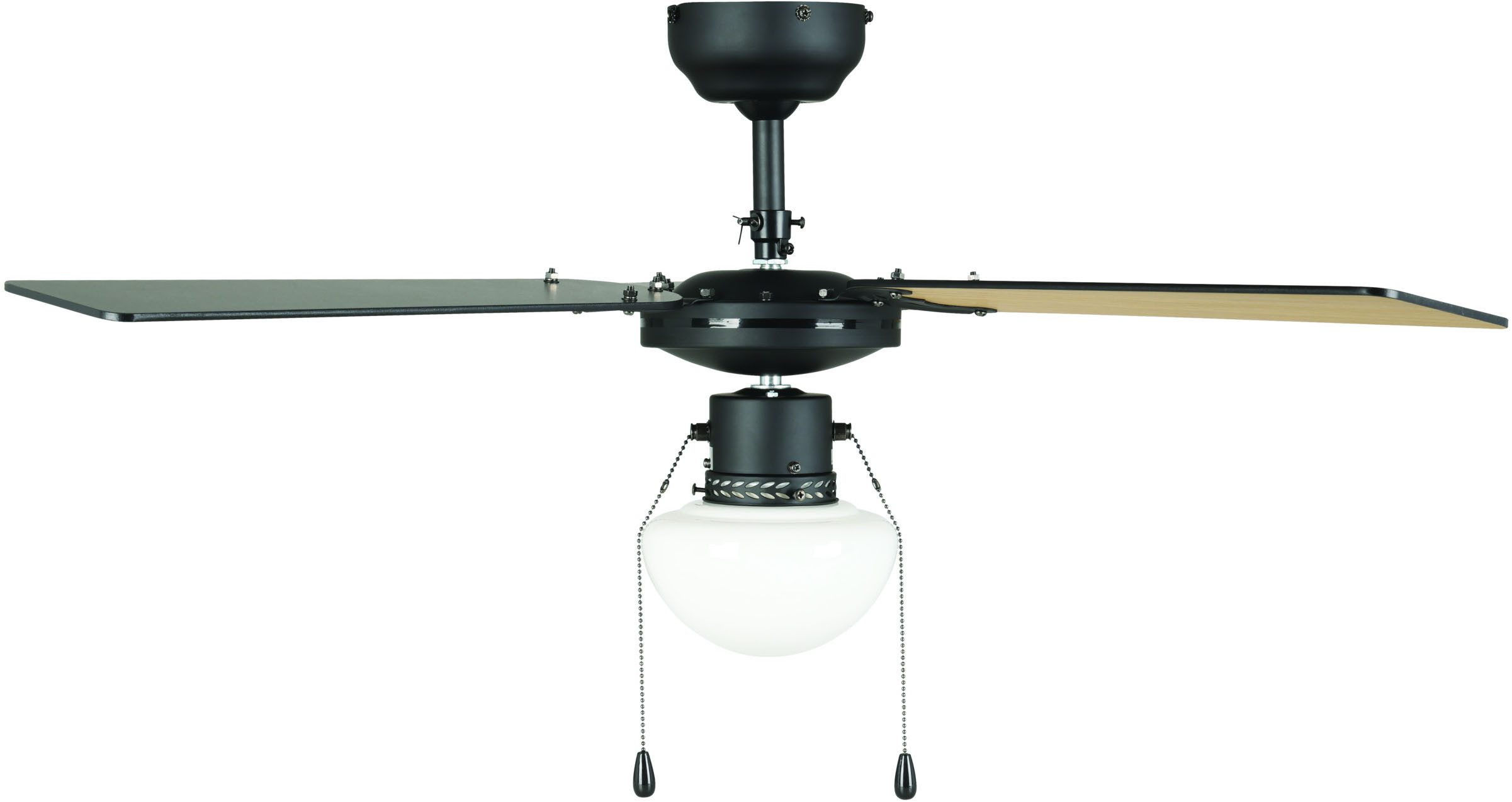 EGLO LED Deckenleuchte FORTALEZA Ventilator & Licht - Stahl - E27 - 1X60W - IP20, Ein-/Ausschalter, Ventilatorfunktion, ohne Leuchtmittel, Ventilator mit Beleuchtung, Wohnzimmer, Schalfzimmern, H42 x Ø106,6 cm